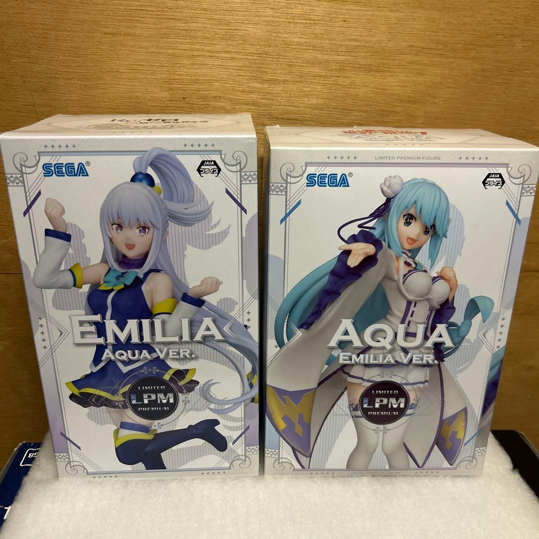 Konosuba Re Zero Aqua Emilia Figure Set Cosplay Ver SEGA Japan