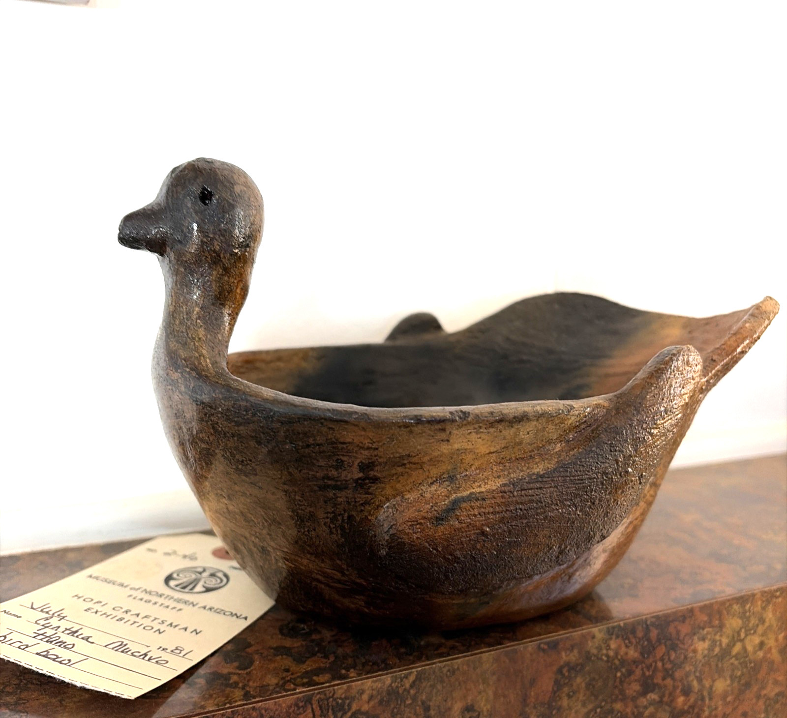 Vintage Cynthia Muchvo Hopi Pueblo Native American Pottery Duck Bowl Effigy 8x5
