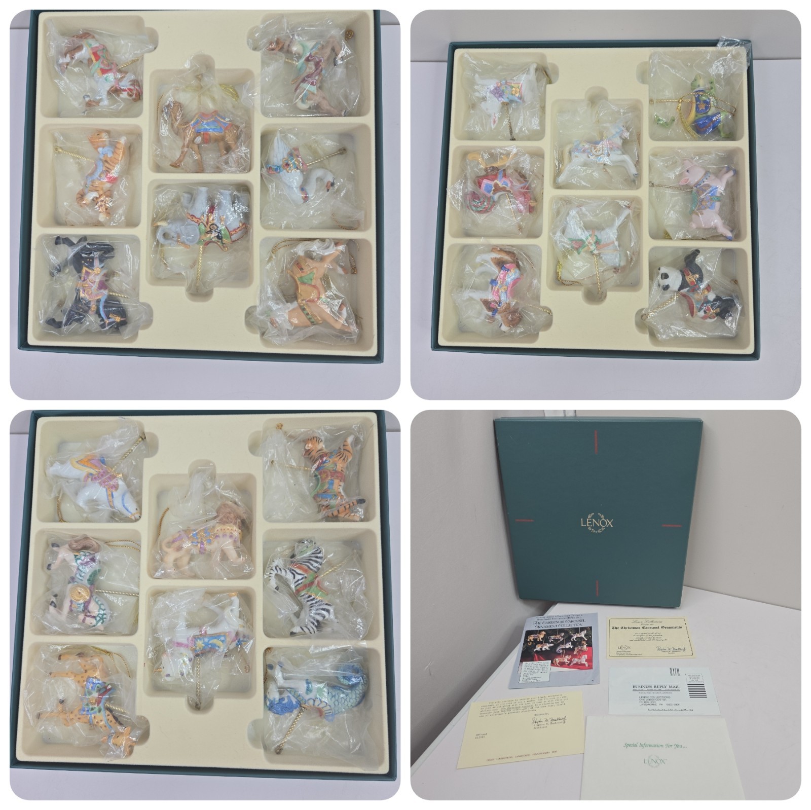 Lenox 1989 Christmas Carousel of Animals Ornaments Complete Set with Box and COA Lenox 1989 Christmas Carousel of Animals Ornaments Complete Set with Box and COA