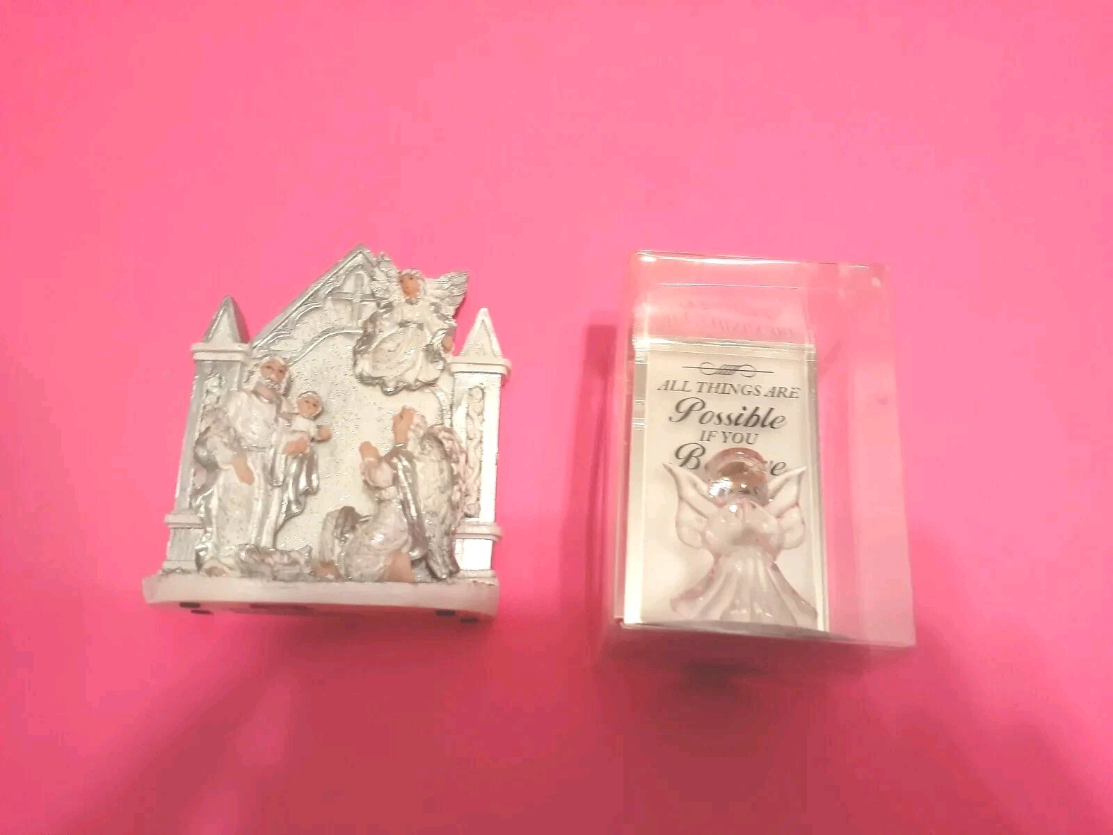  2-Ct Angel Figurine Glass, Nativity  1-\