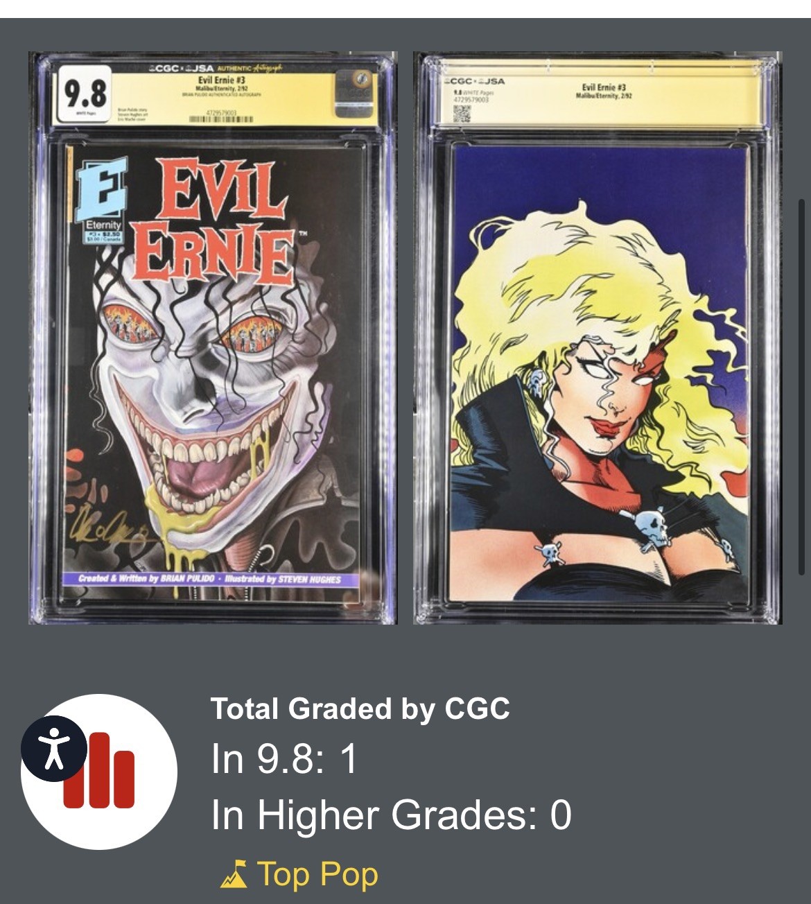 Evil Ernie #3 CGC/JSA 9.8 signed Pulido 1992 Evil Ernie #3 CGC/JSA 9.8 signed Pulido 1992