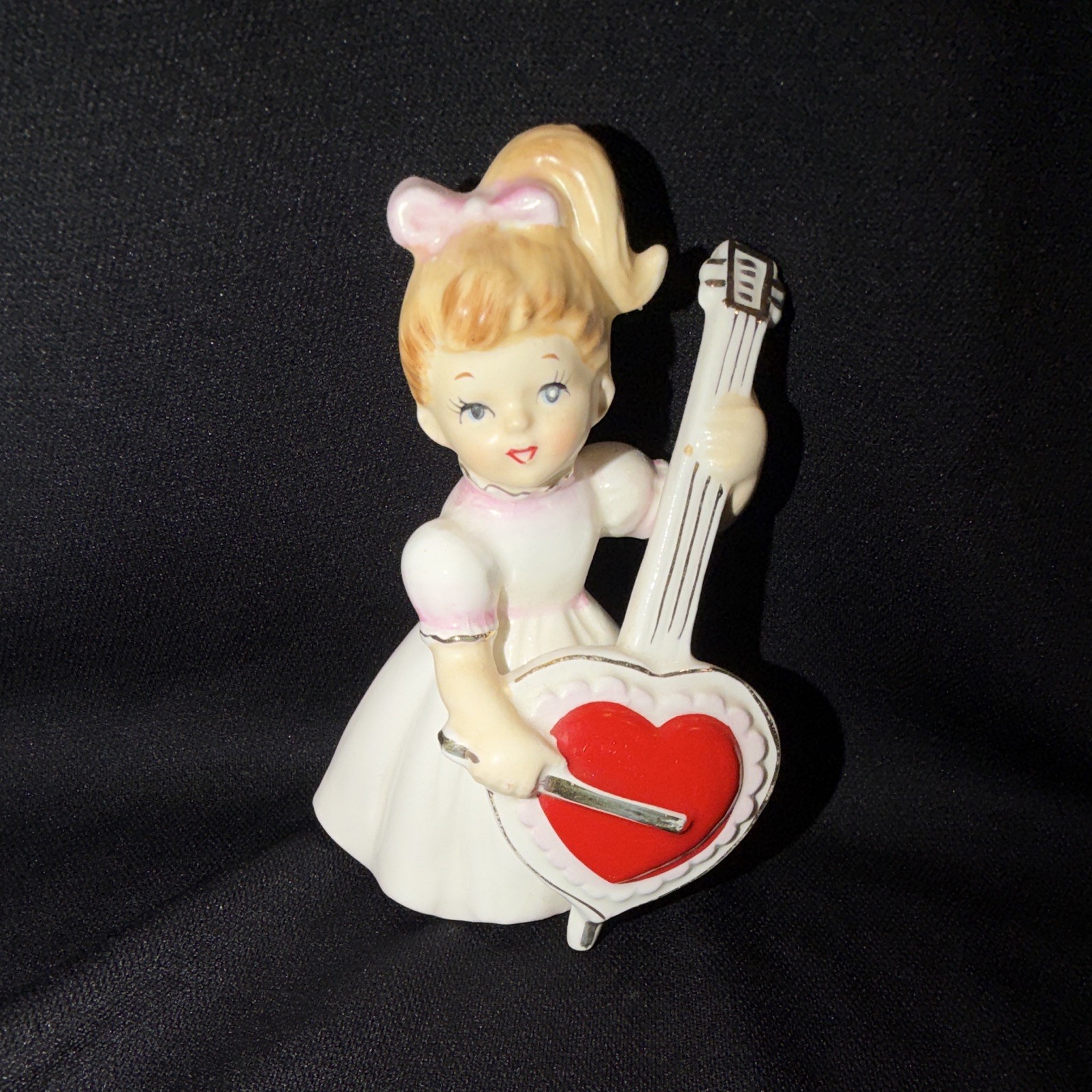 Vintage Lefton 1963 Valentine Girl Playing Cello Figurine