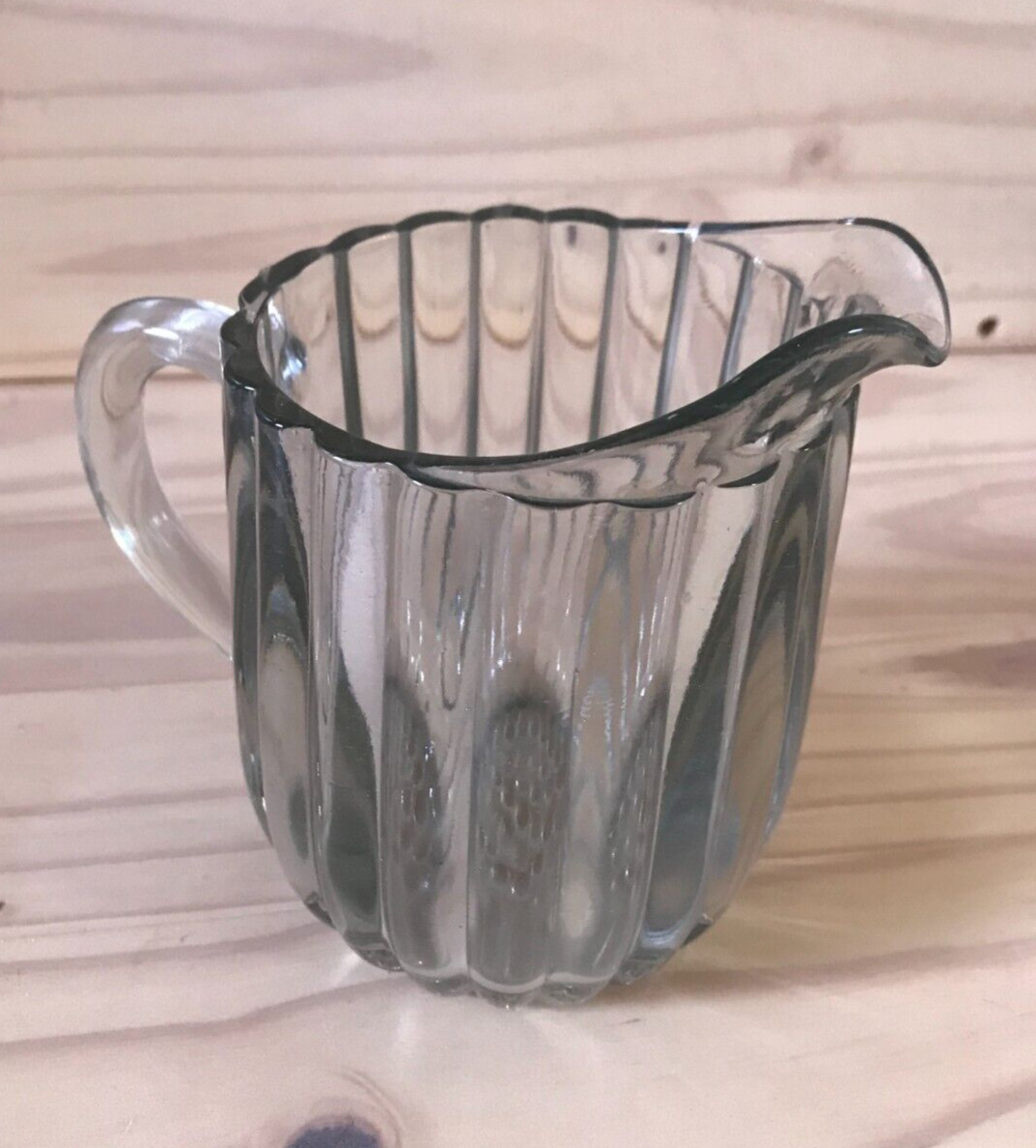 Vintage Pitcher Heavy Clear Glass Juice Pitcher Ribbed Hobnail Bottom 17 ounces