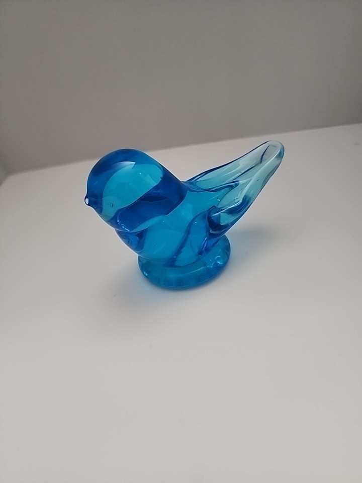 Vintage Signed RON RAY 1997 Glass Blue Bird of Happiness Sunny Day BLUEBIRD 