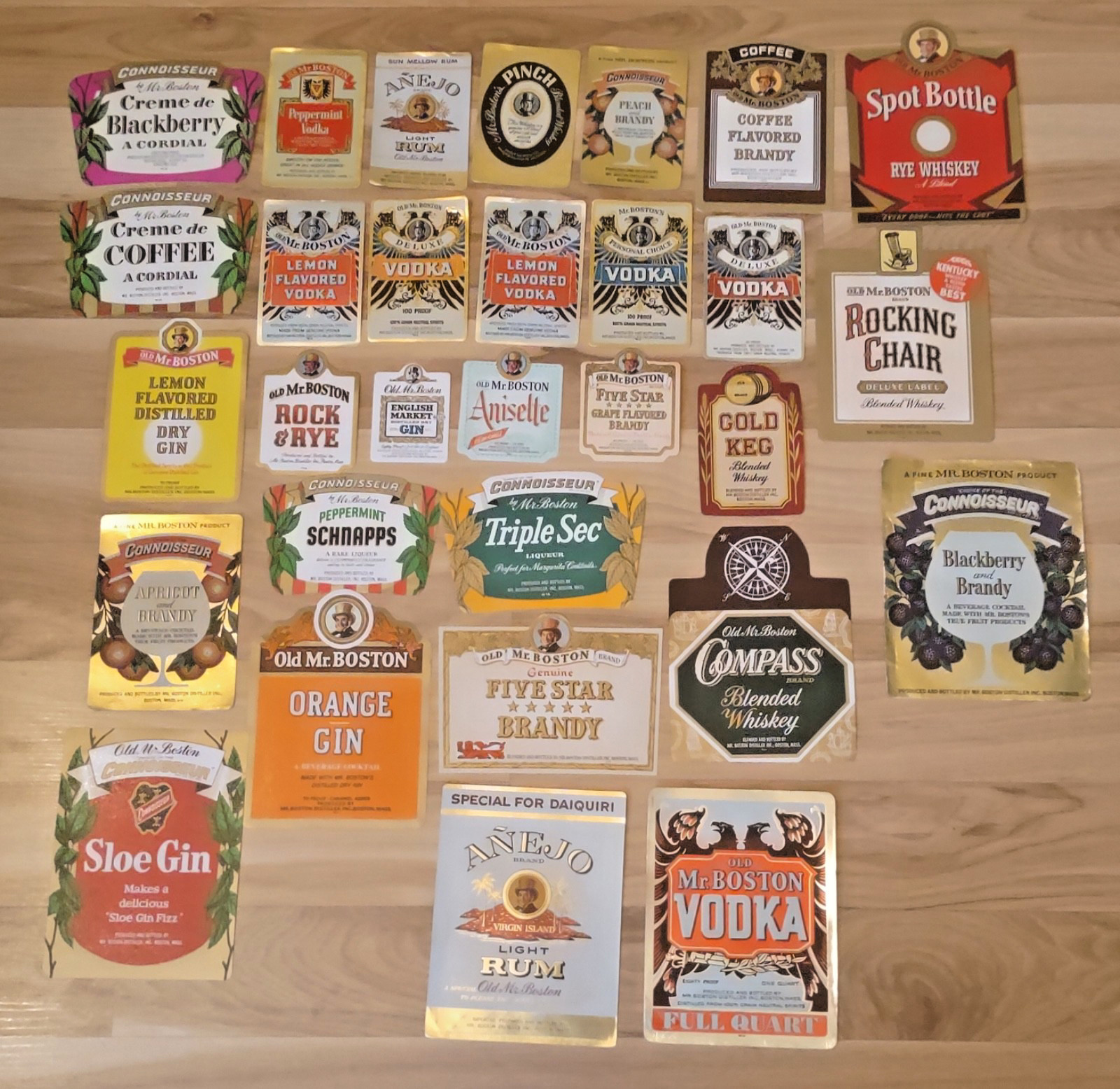 Vintage Liquor Label Lot 30 Labels Old Mr. Boston & Mr. Boston Liquor Labels 30