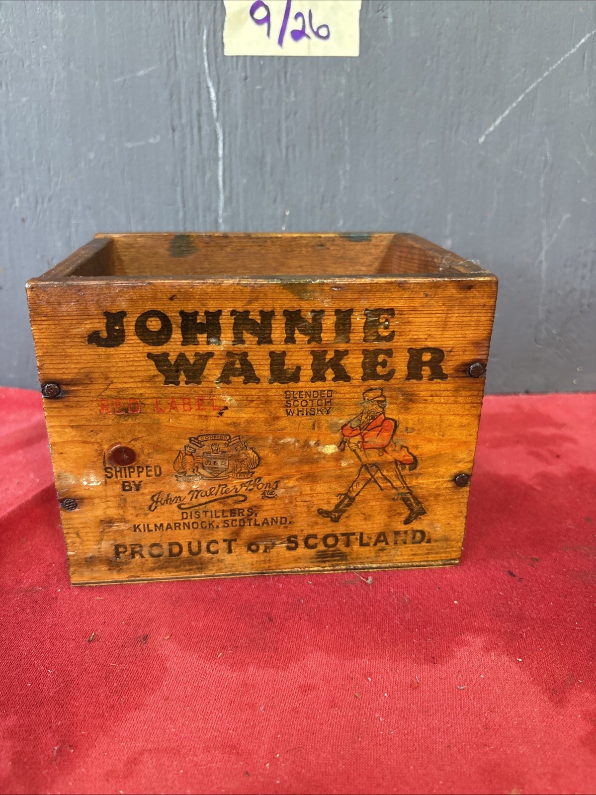 2Y-Vintage Johnnie Walker Red Label Wood Crate 12 Bottle 1/10 Pint Box Mini