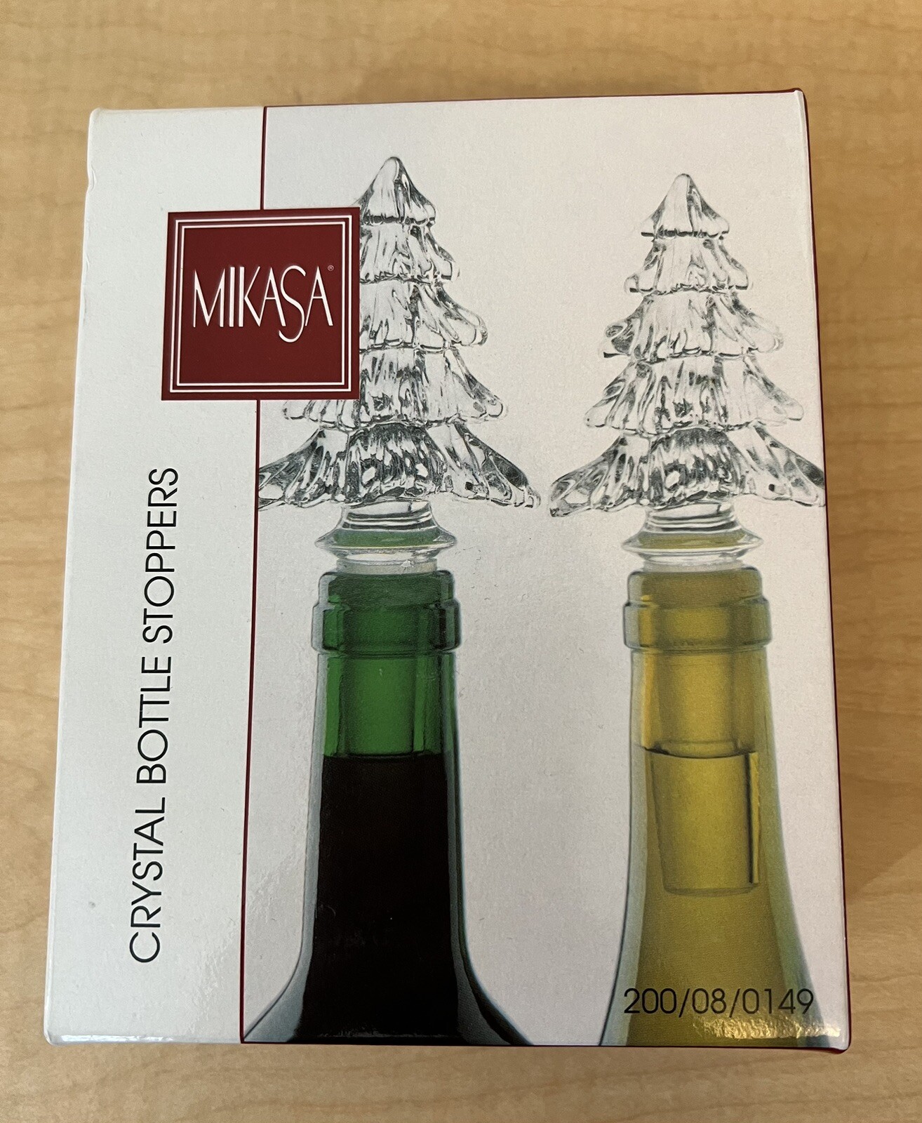 NEW Mikasa Set of 2 Austrian Lead Crystal Christmas Tree Bottle Stoppers in Box