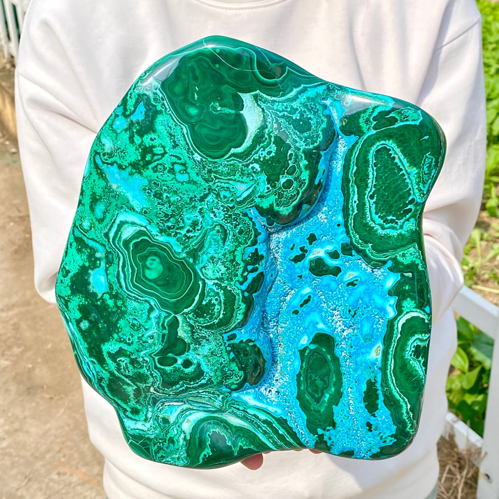13LB Large natural blue-green silicon peacock stone repair and treatment