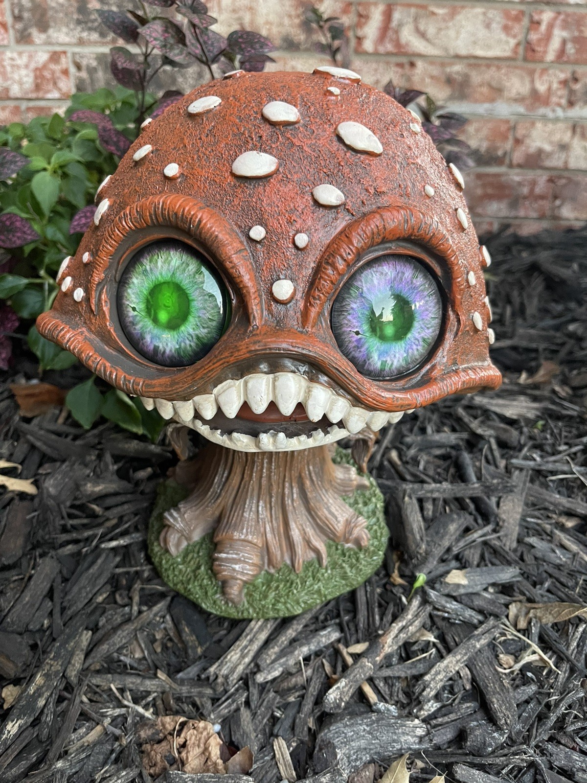 At Home Halloween Scary Mushroom With LED Eyes 10”