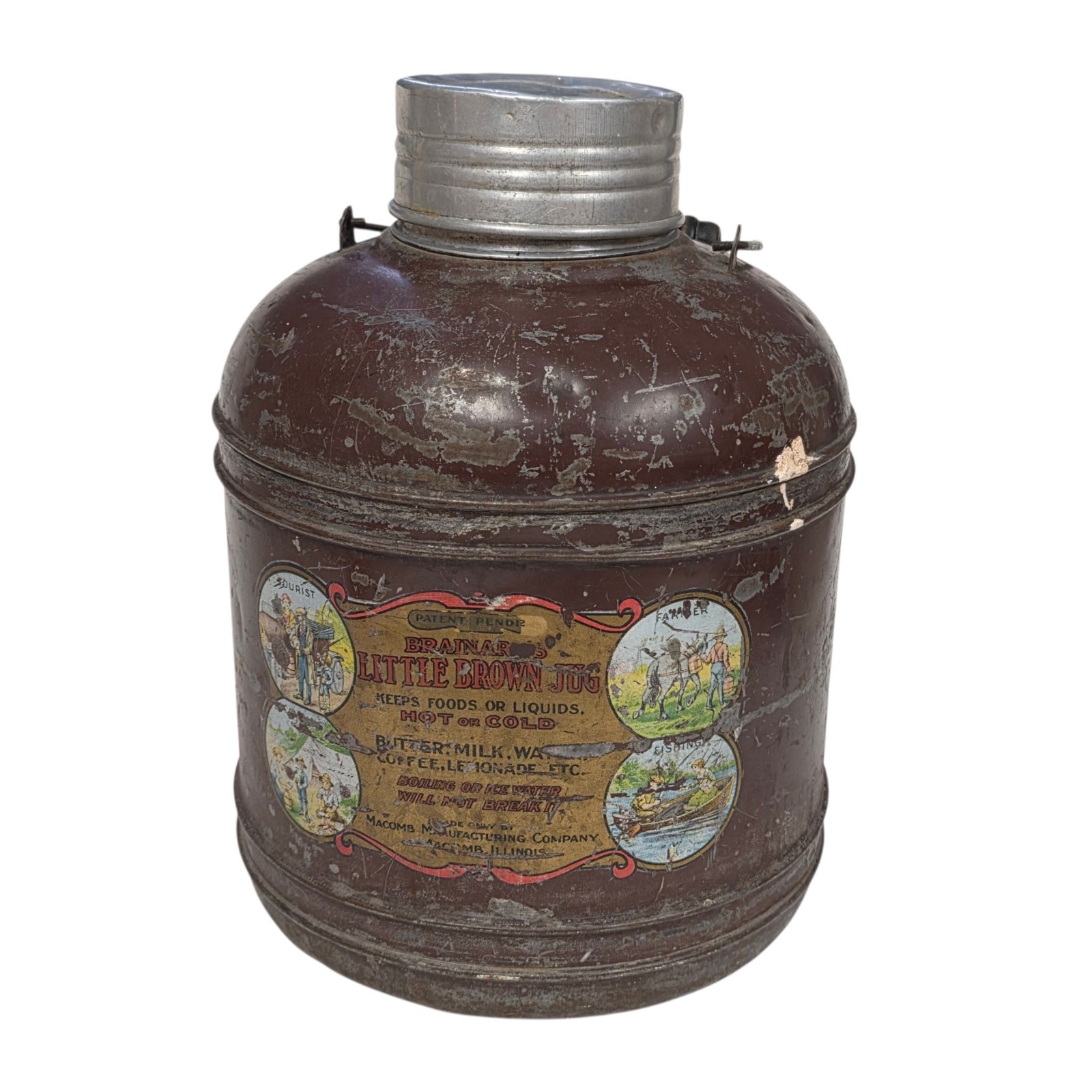 Antique Brainard\'s Little Brown Jug Water Cooler Macomb IL Stoneware Lined
