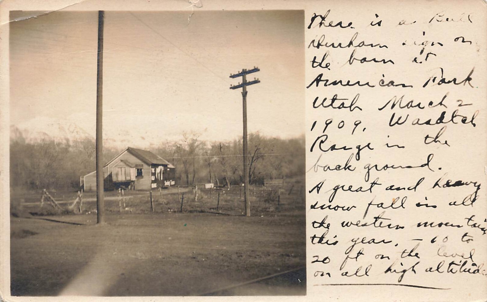 LP26  American Fork Utah Wasatch Range View RPPC 1909 Postcard