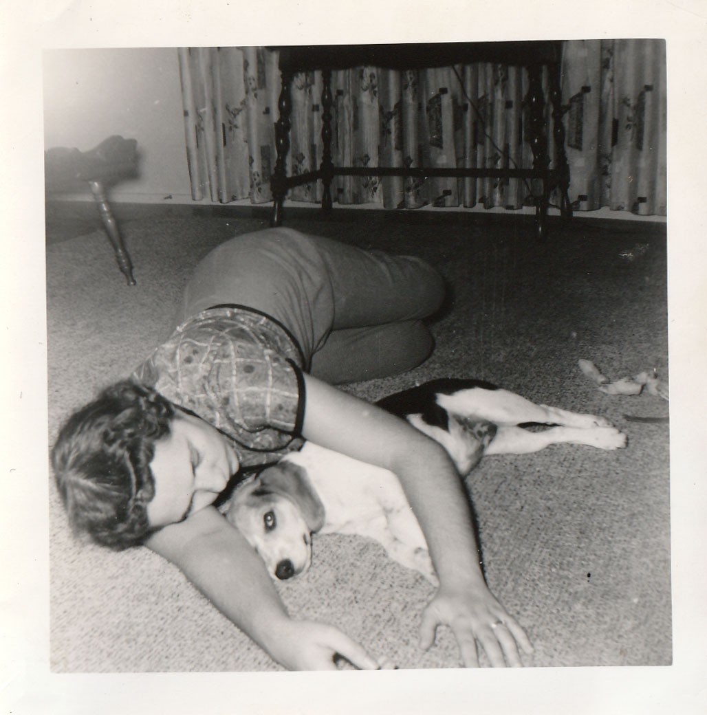 Vintage Photo 1960s Woman Sleeping on Floor Beagle Dog MCM Fashion American USA