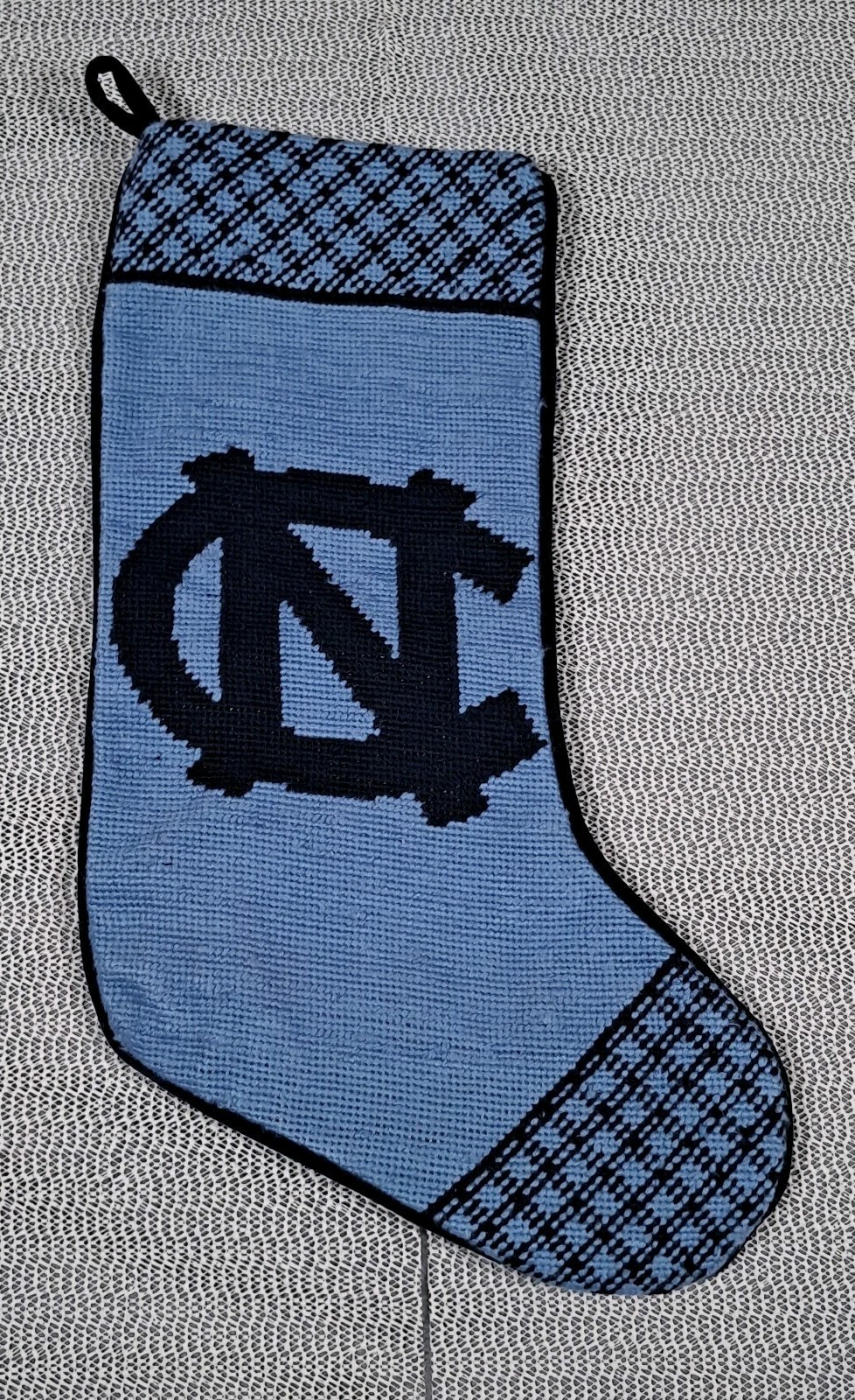 North Carolina UNC Tarheels Needlepoint Velvet Christmas Stocking Carolina Blue