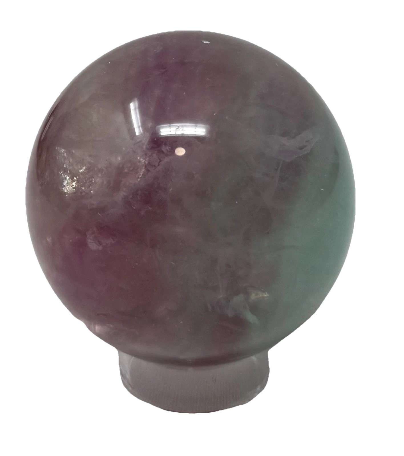 508g Rainbow Fluorite Crystal 66mm Sphere With Holder