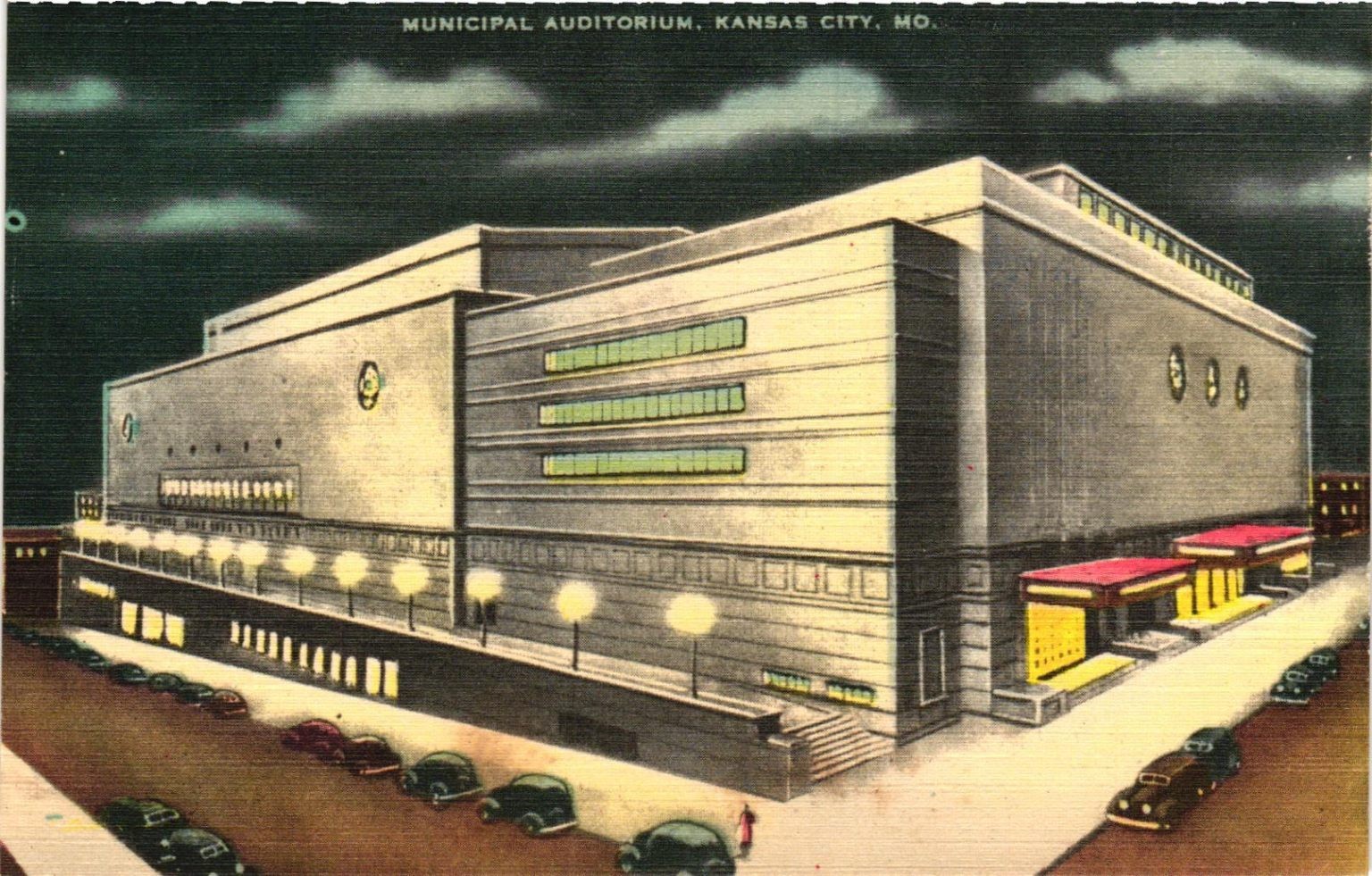 Municipal Auditorium Kansas City MO Linen Postcard Metrocrafft 1930s Municipal Auditorium Kansas City MO Linen Postcard Metrocrafft 1930s