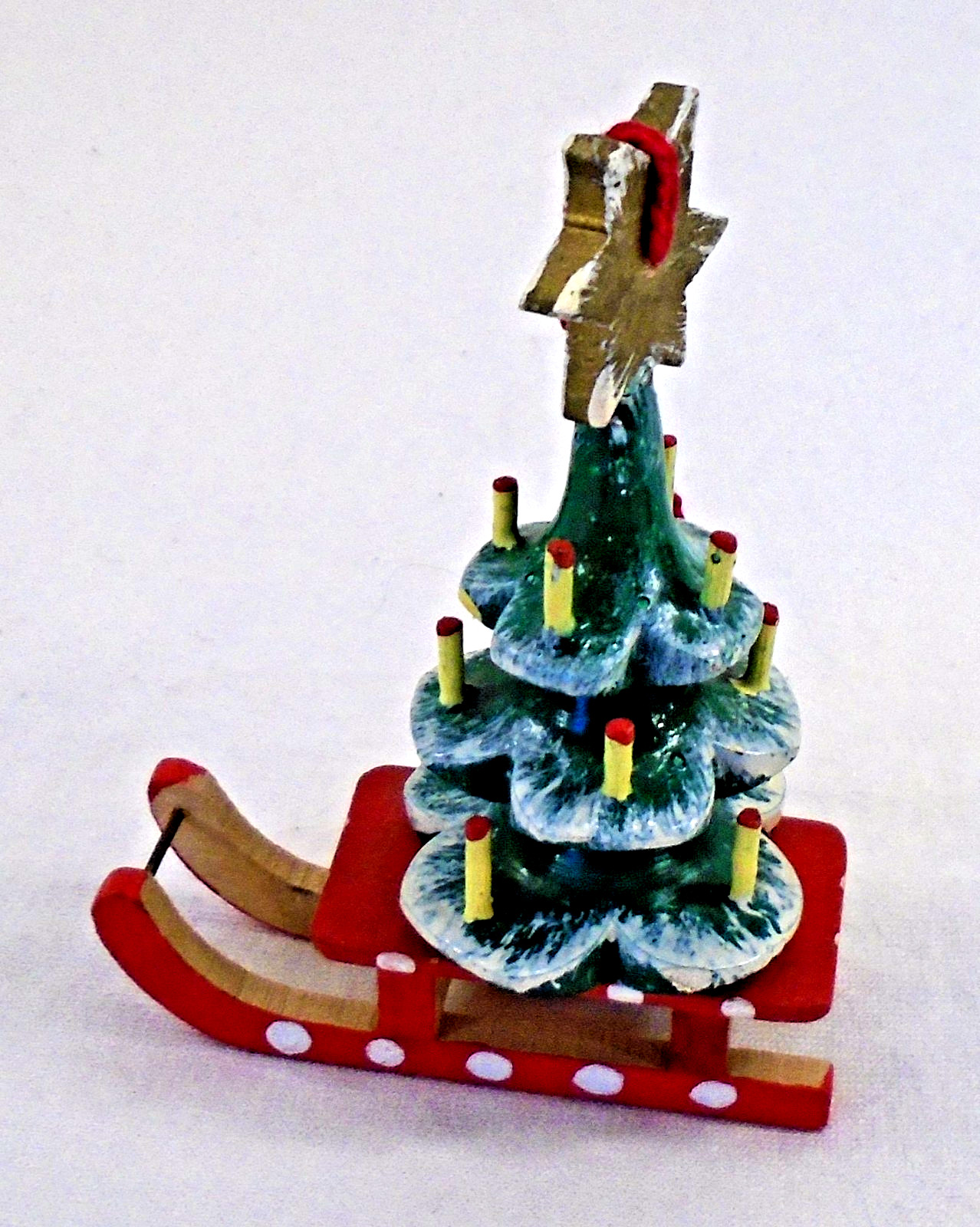 Vintage Kathe Wohlfahrt Christmas Tree Candles Sled Wooden Ornament Rothenburg