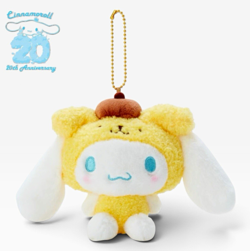 Sanrio Cinnamoroll Pompompurin Cosplay 20th Anniversary Plush Mascot Keychain