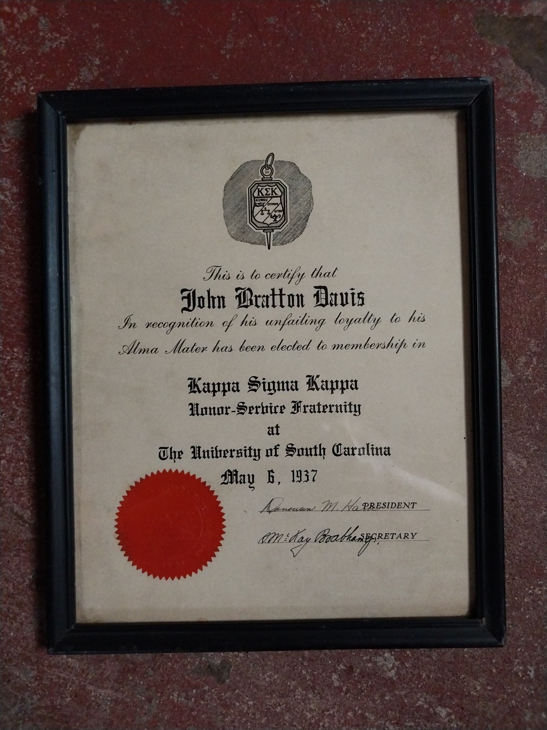 Historical Memorabilia Bankrupticy Judge John Bratton Davis U of SC Fraternity Historical Memorabilia Bankrupticy Judge John Bratton Davis U of SC Fraternity