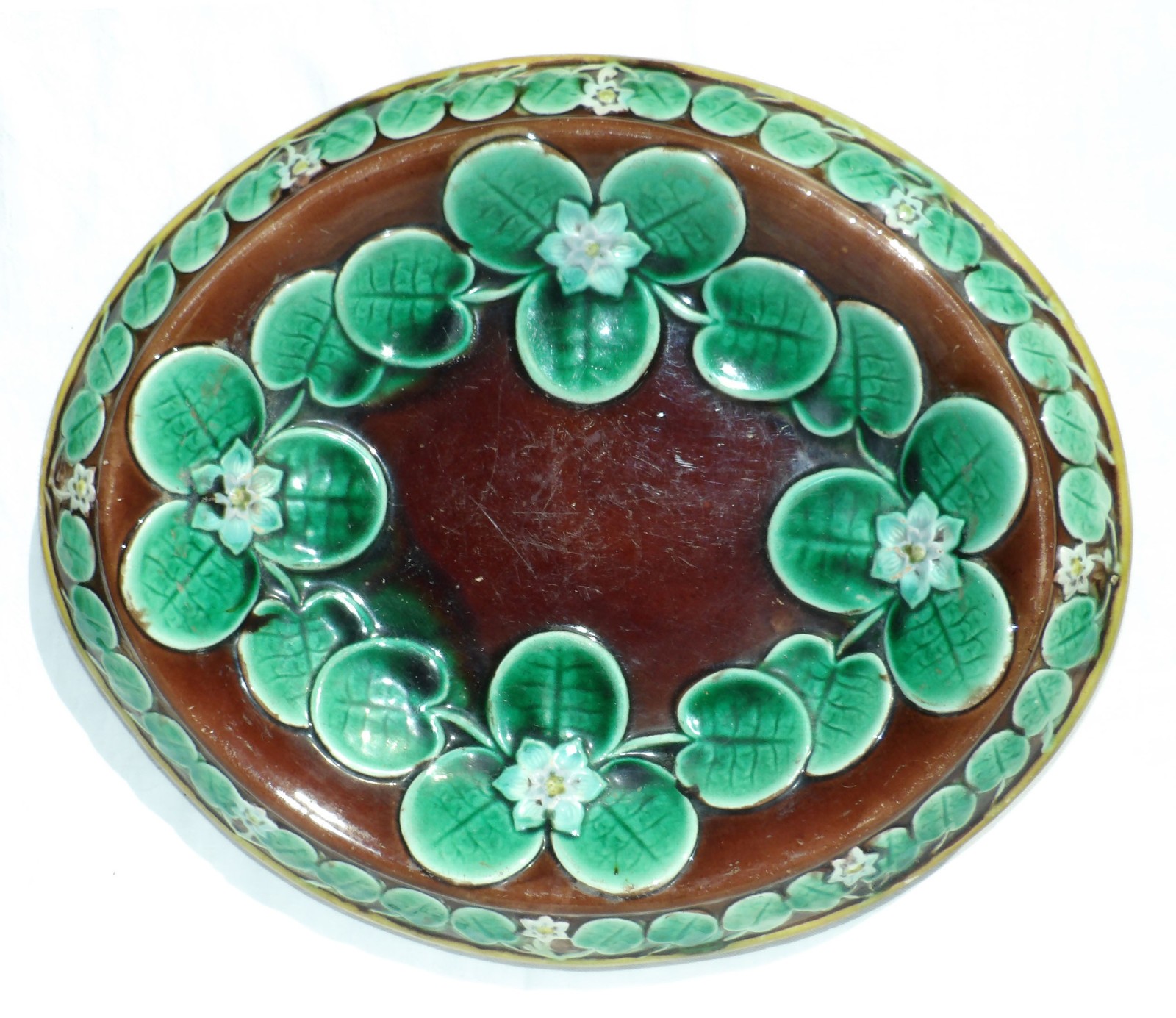 HTF Majolica POND LILY Oval Bread Platter 13