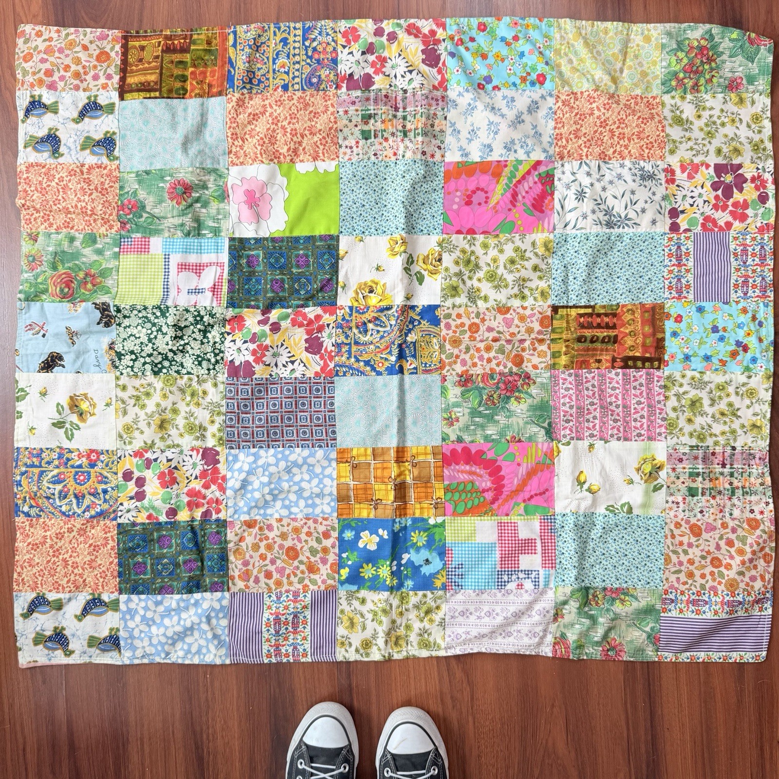 Vintage Handmade Patchwork Baby Quilt Feedsack Floral Scrap Quilt