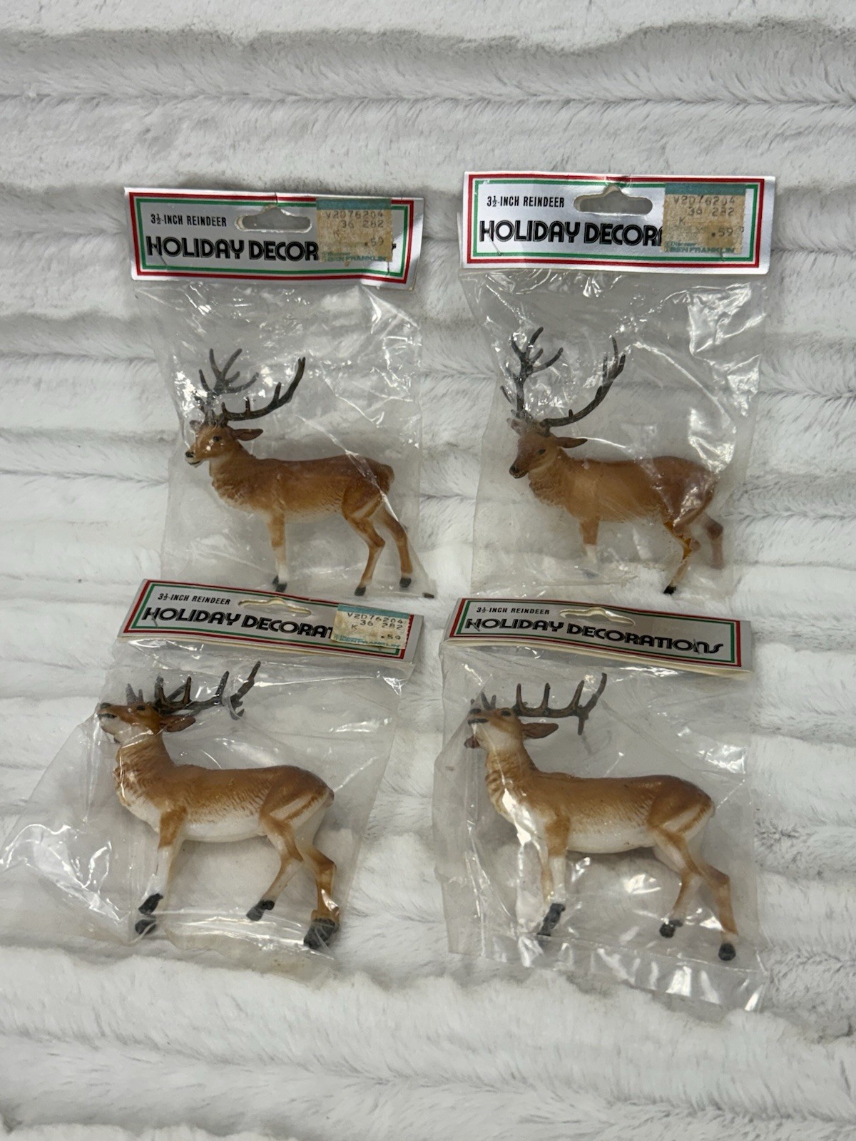 Vintage Hong Kong plastic reindeer set of 4 NOS Christmas decoration 1978