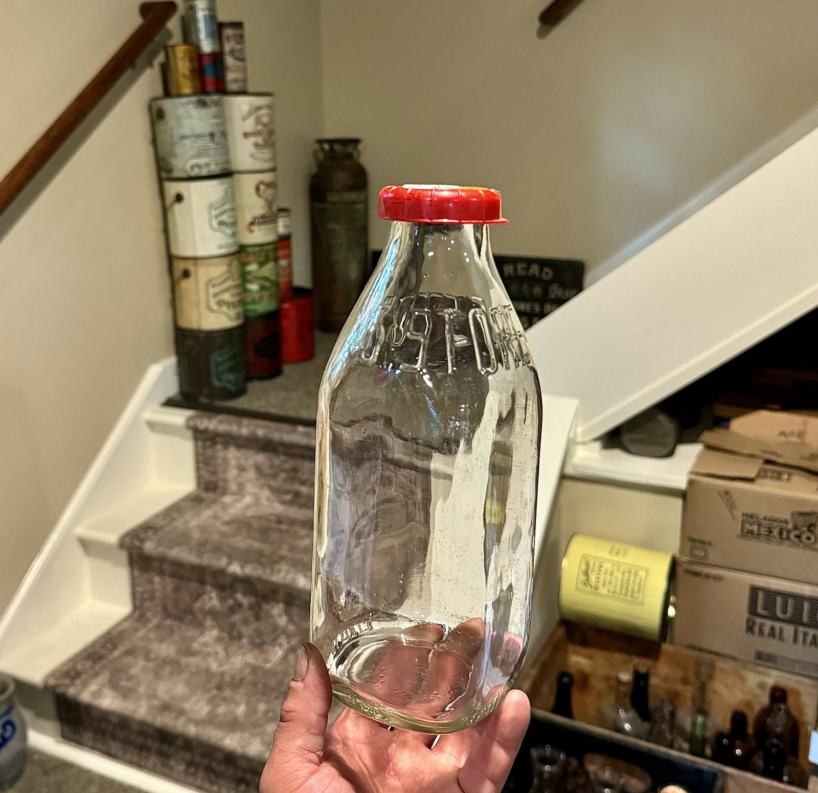 5¢ Store Emb Generic Square Qt Milk Bottle 1960s Era South Mountain Creamery Cap