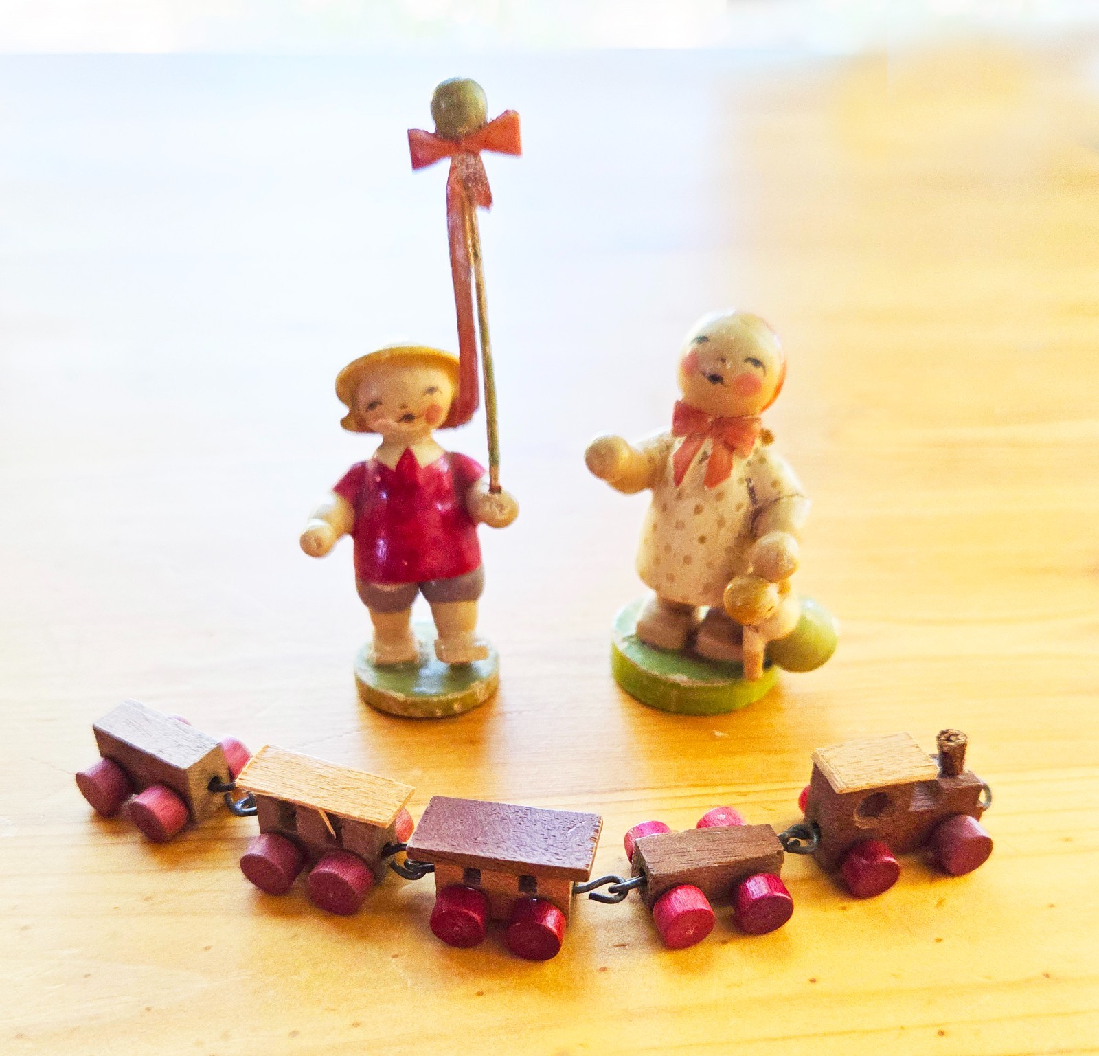 Vintage German Erzgebirge Wooden Figures & Miniature Train Folk Art