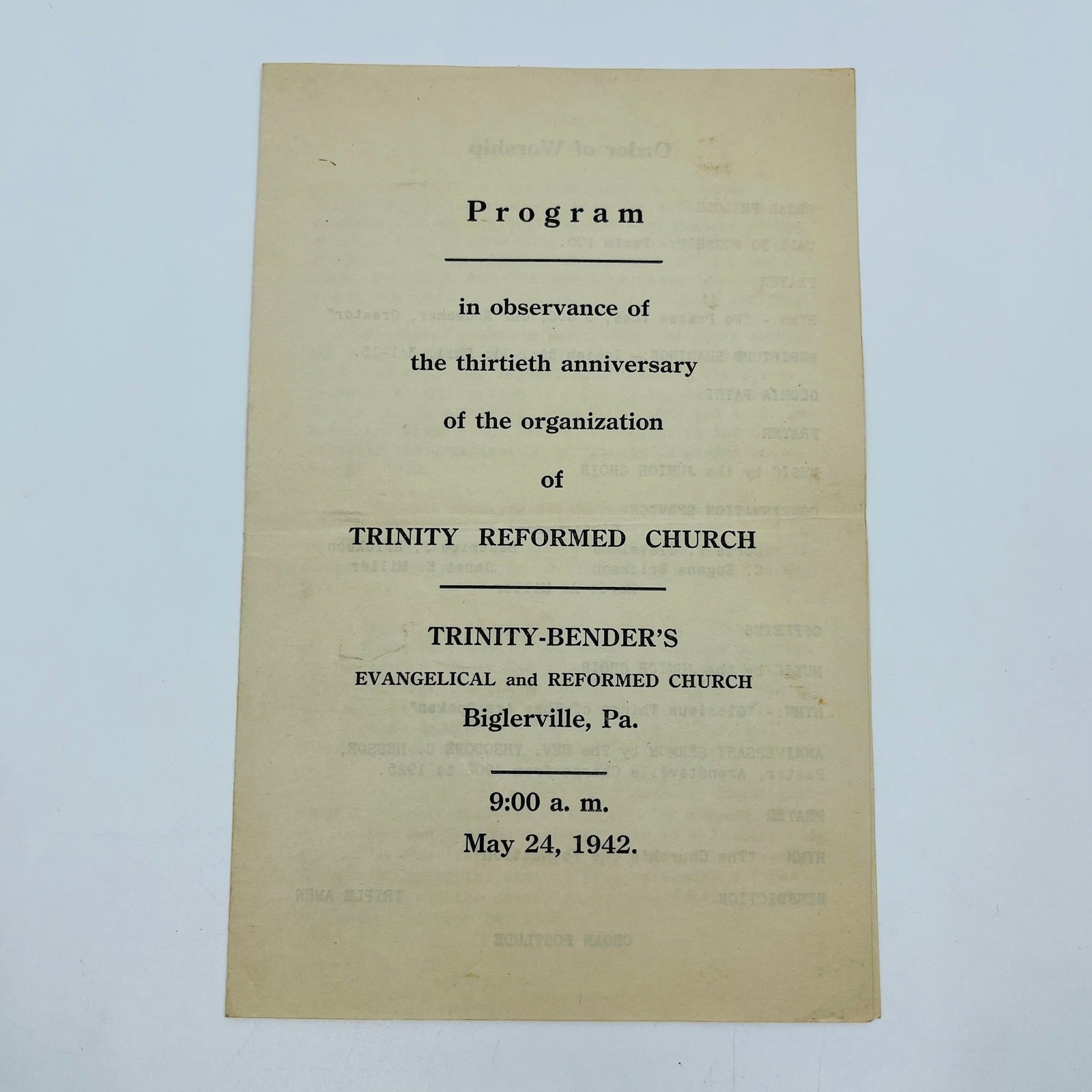 1942 Trinity Reformed Church 30th Anniversary Program Biglerville PA D3
