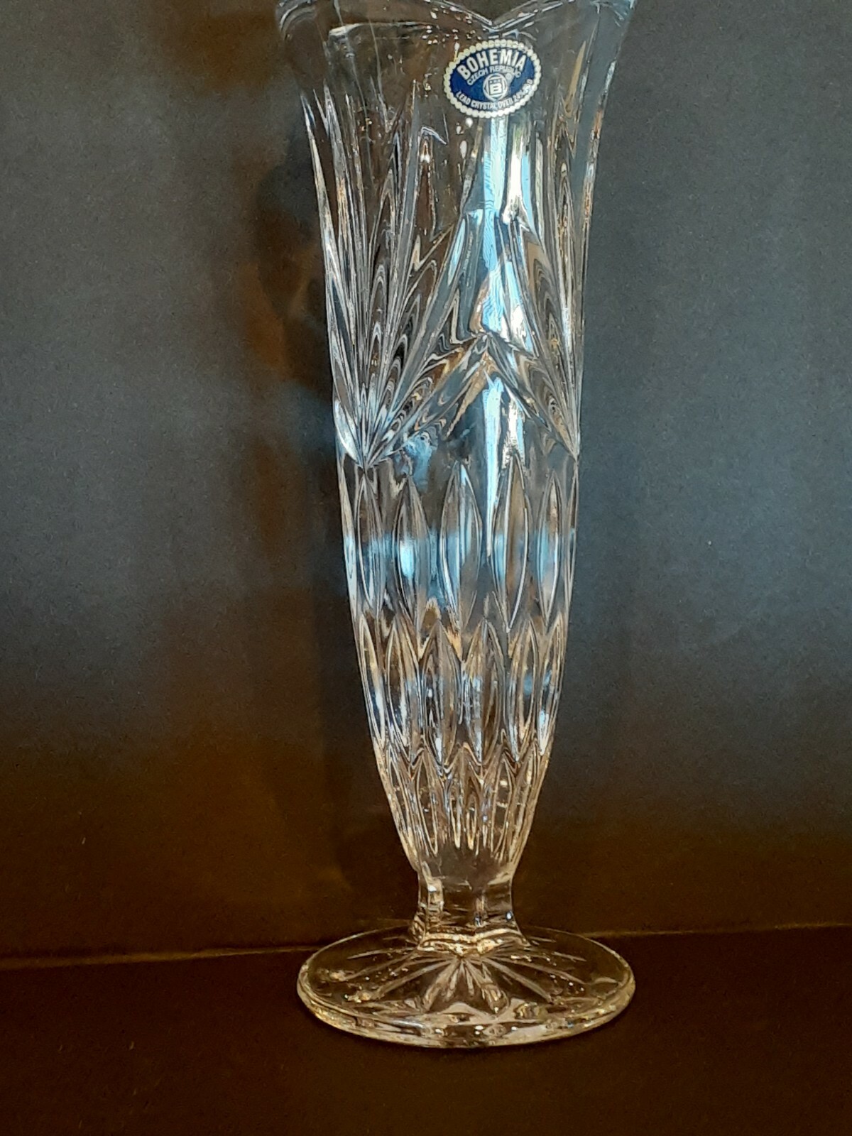 Bohemia Czech Republic 24% Lead Crystal Vase. 8in Tall 3in Base. Scalloped Top.