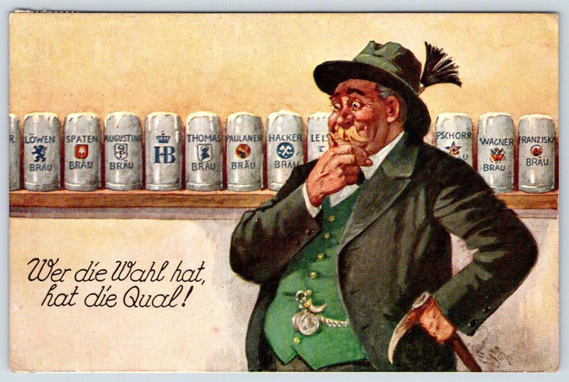 1910\'s WHOEVER HAS THE CHOICE IS SPOILED LOWENBRAU BEER ADVERTISING POSTCARD