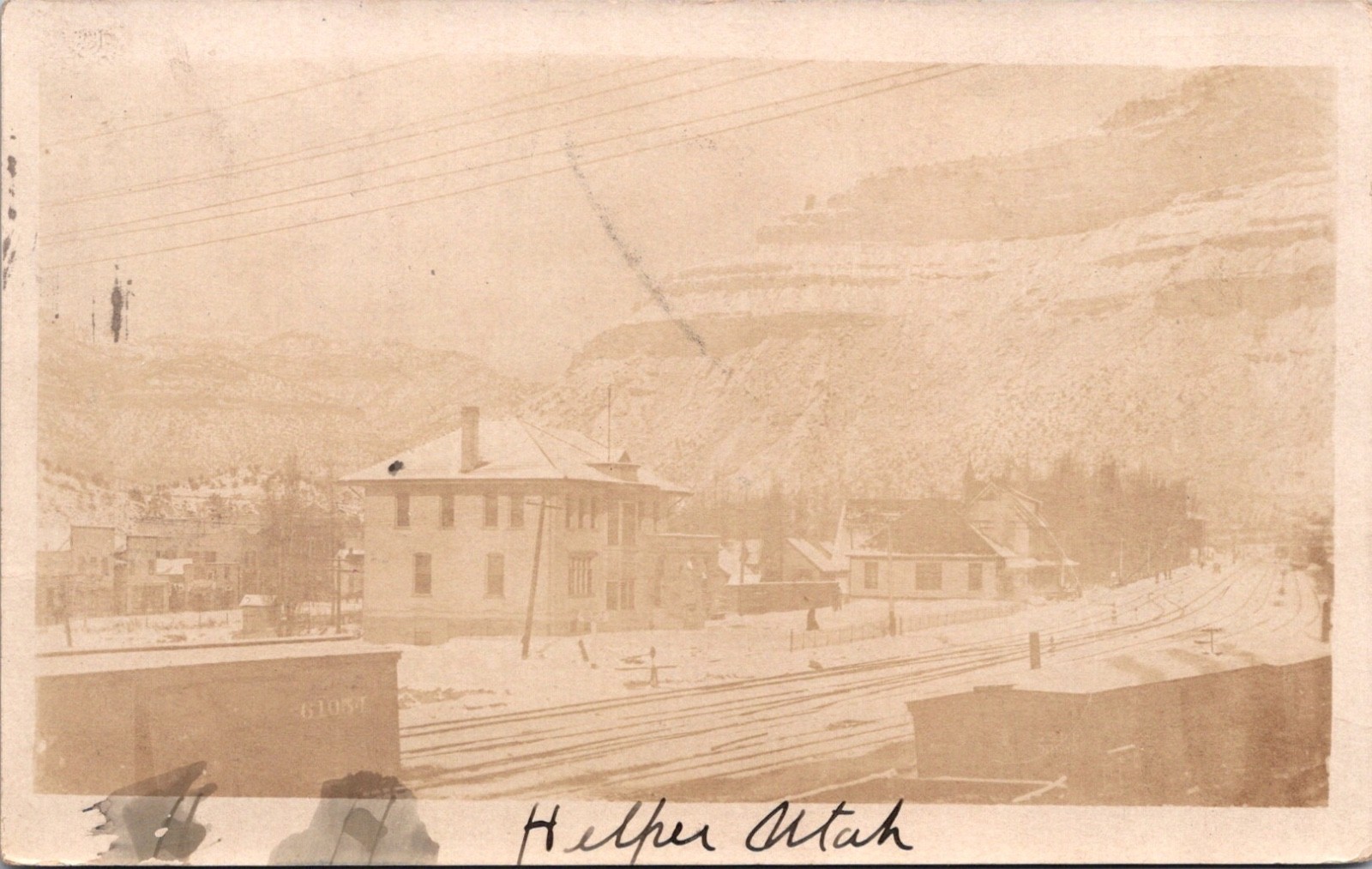 RPPC Real Photo Postcard Helper Utah Denver & Rio grande Railroad Station 1910