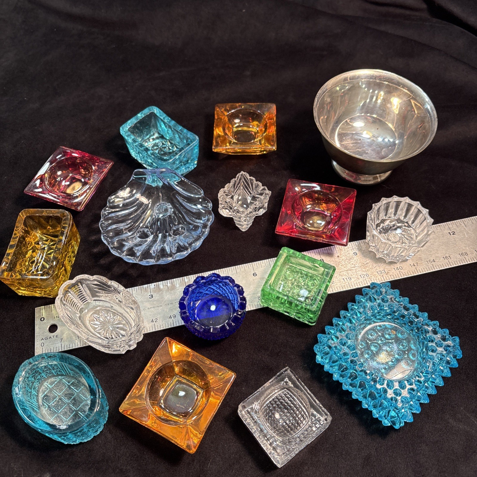 Lot 16 Vintage Glass Salt Cellars Open Salt Dip Scalloped Diamond Point Sawtooth