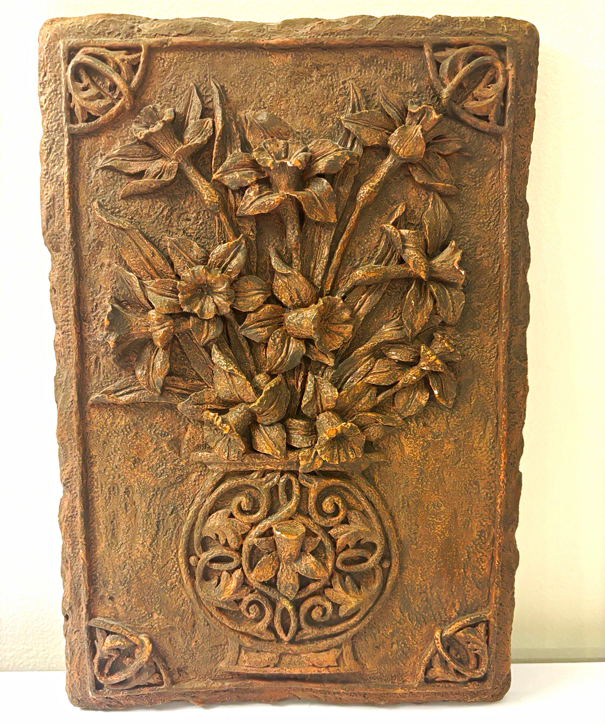 Vintage Hermitage Resin Floral Urn Wall Plaque Faux Bronze 7x10