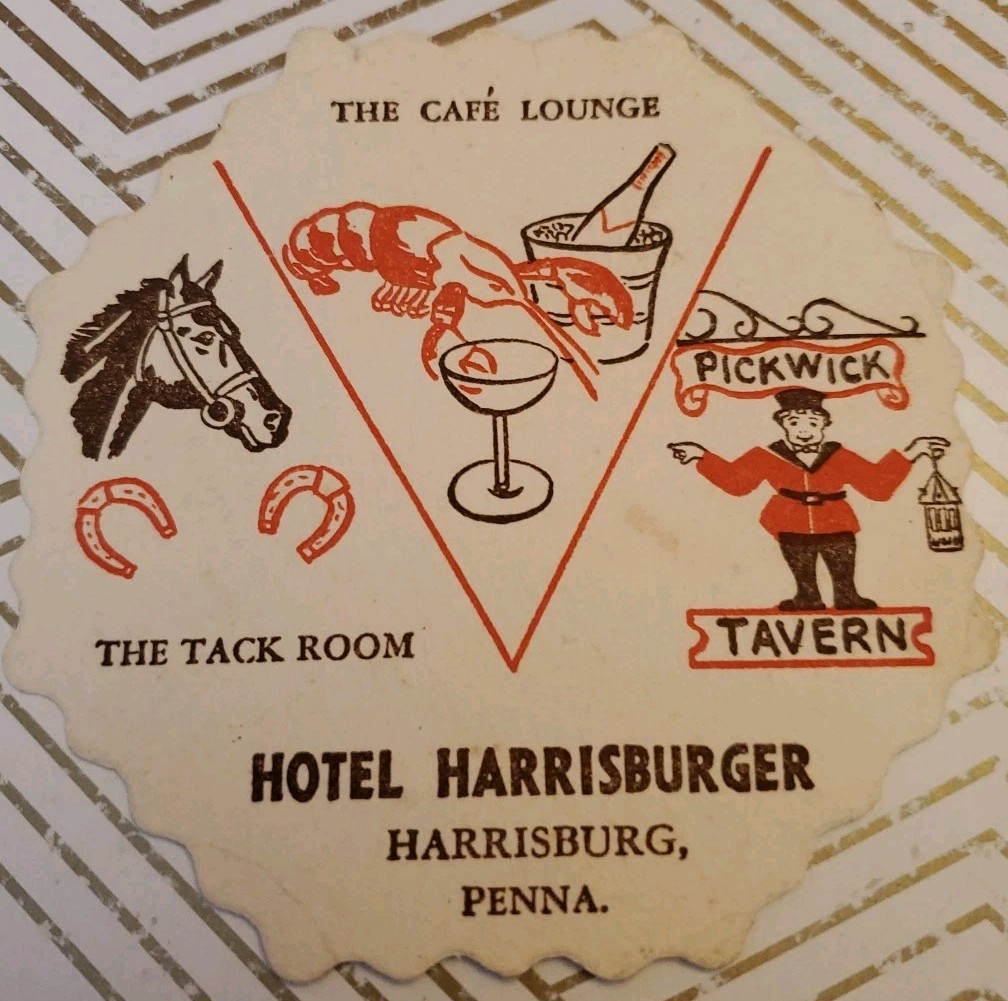 VTG Hotel Harrisburger Cafe Lounge Paper Drink Coaster Harrisburg Pennsylvania 