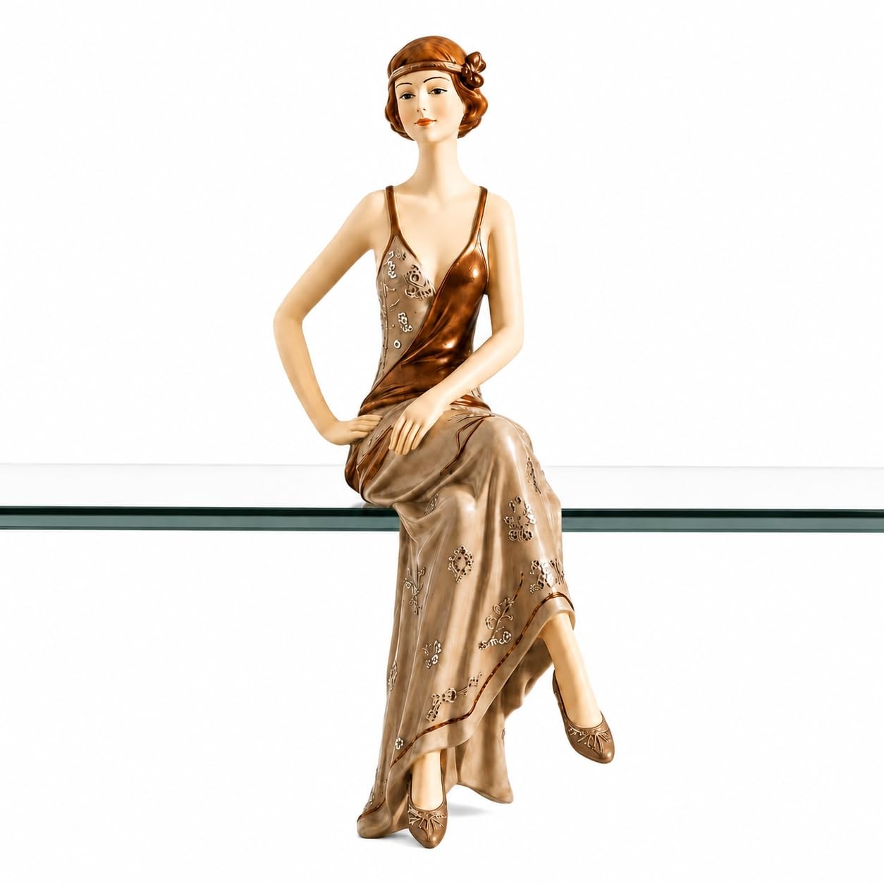 Comfy Hour Elegance Lady Seated Figurine Art Deco Resin Woman Statue