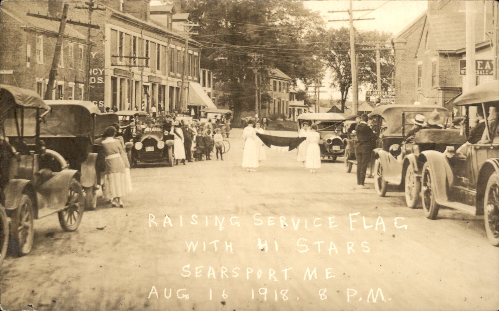 Searsport Maine ME Service Flag Parade c1910s Real Photo Vintage Postcard bhn