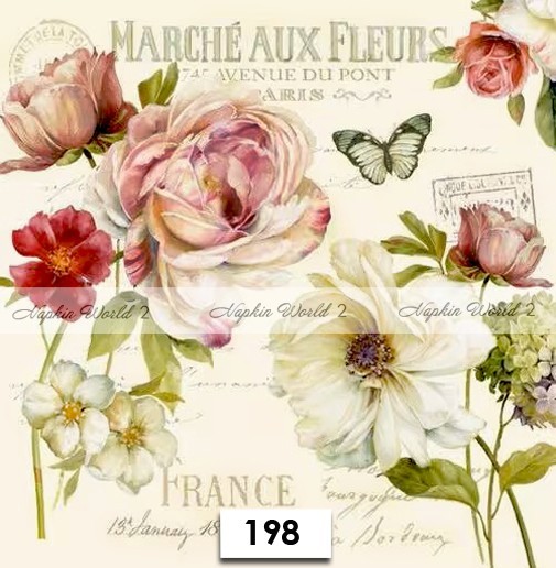 (198) TWO Paper LUNCHEON Decoupage Art Craft Napkins - VINTAGE FLOWERS FRANCE