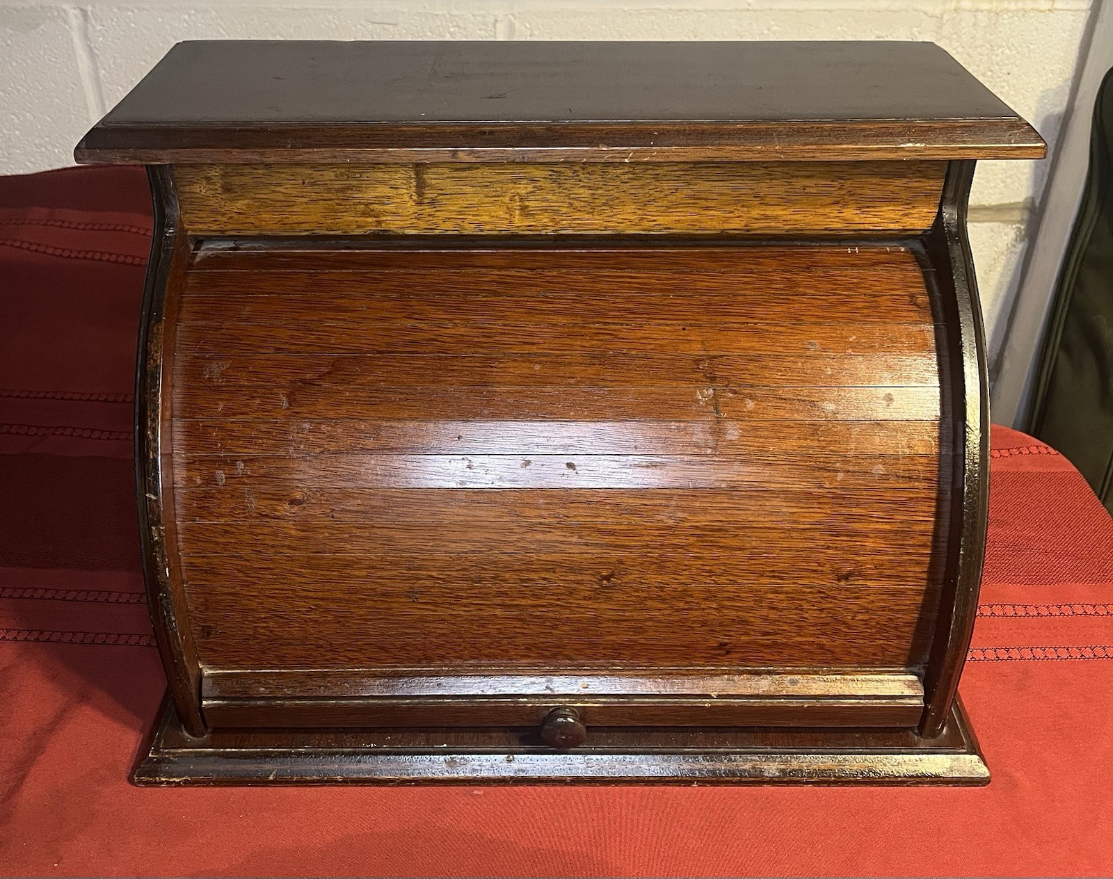 Vintage Wooden Roll Top Bread Box Oak Slat Front Counter Top 1960’s Peru UCAGCO
