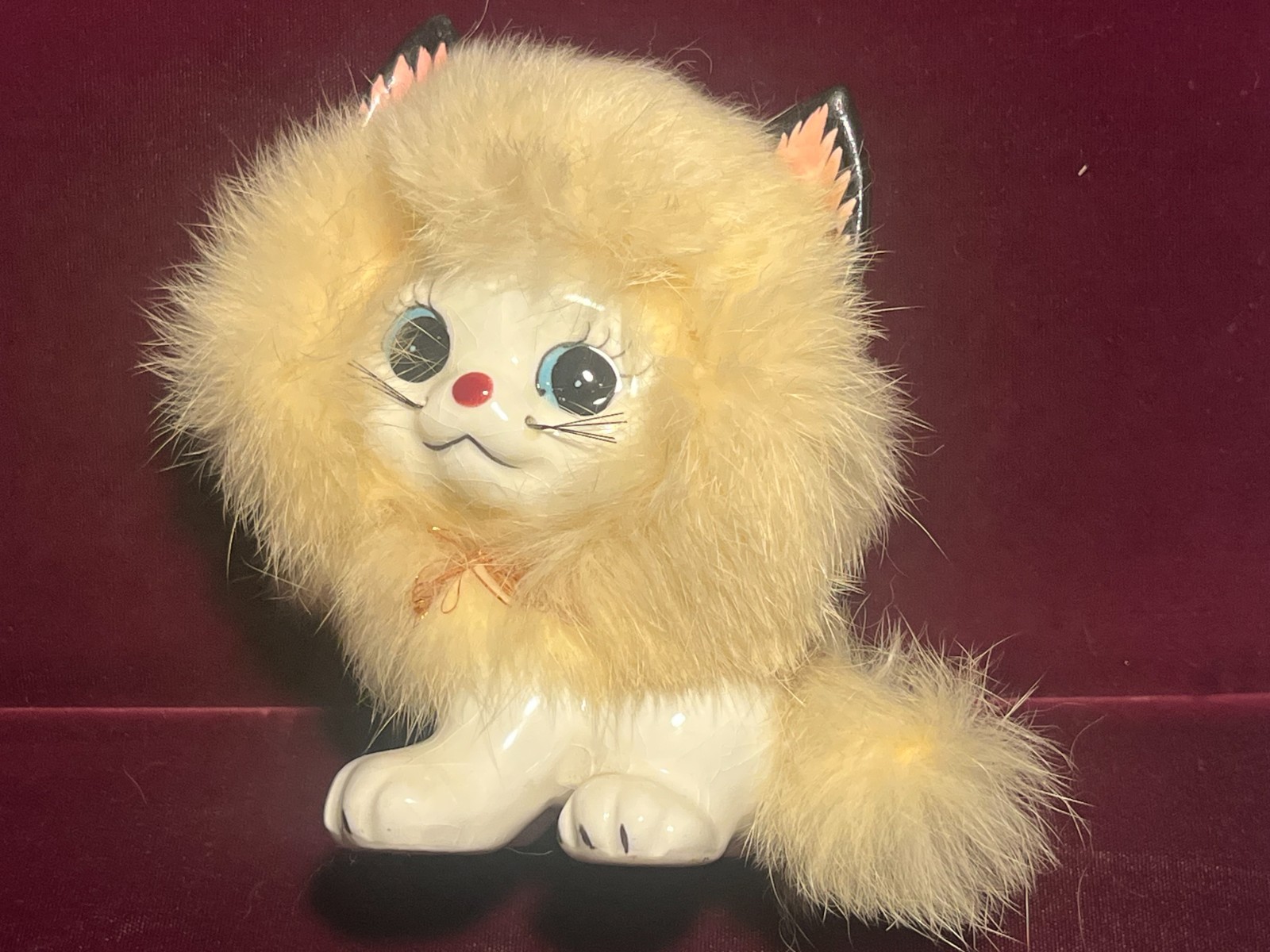 VINTAGE 1950-60\'s BRINN\'S Pittsburgh Fur Fuzzy Cat Figurine Kitsch Kitten Japan
