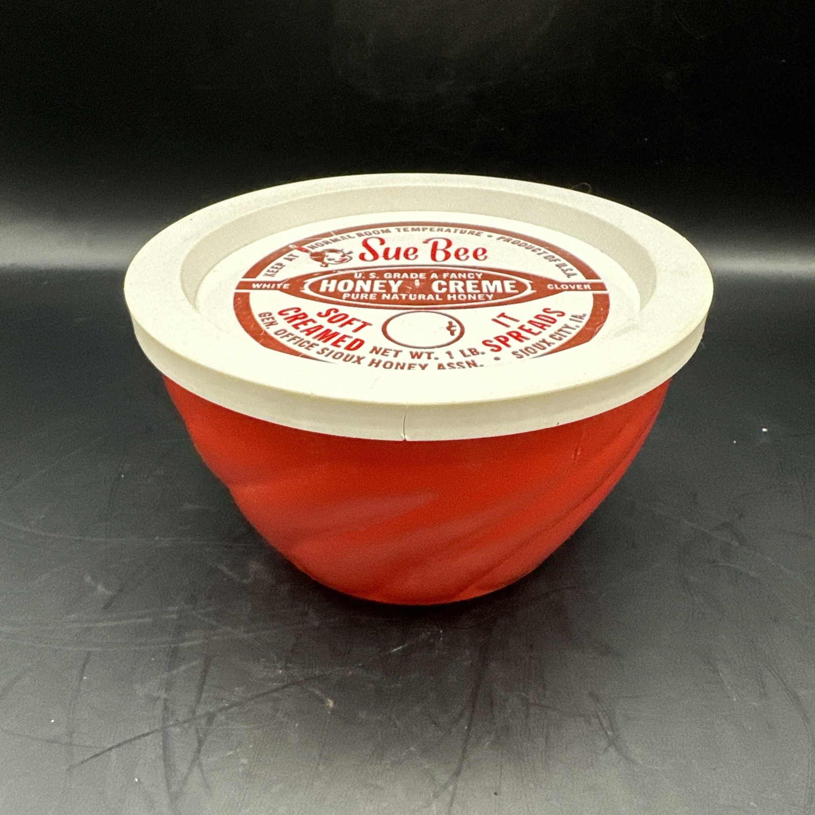 Glasbake Sue Bee Honey Swirl Glass Bowl w/Plastic Lid Vintage MCM