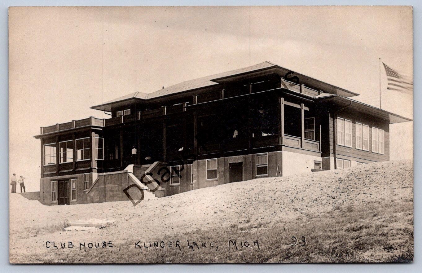 K67/ Klinger Lake Michigan RPPC Postcard c1910 Club House Building  156