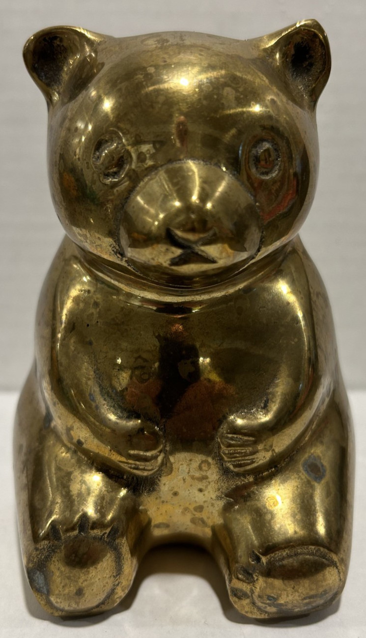 Vintage Teddy Bear Solid Brass Piggy Coin Bank Made In Korea 5\