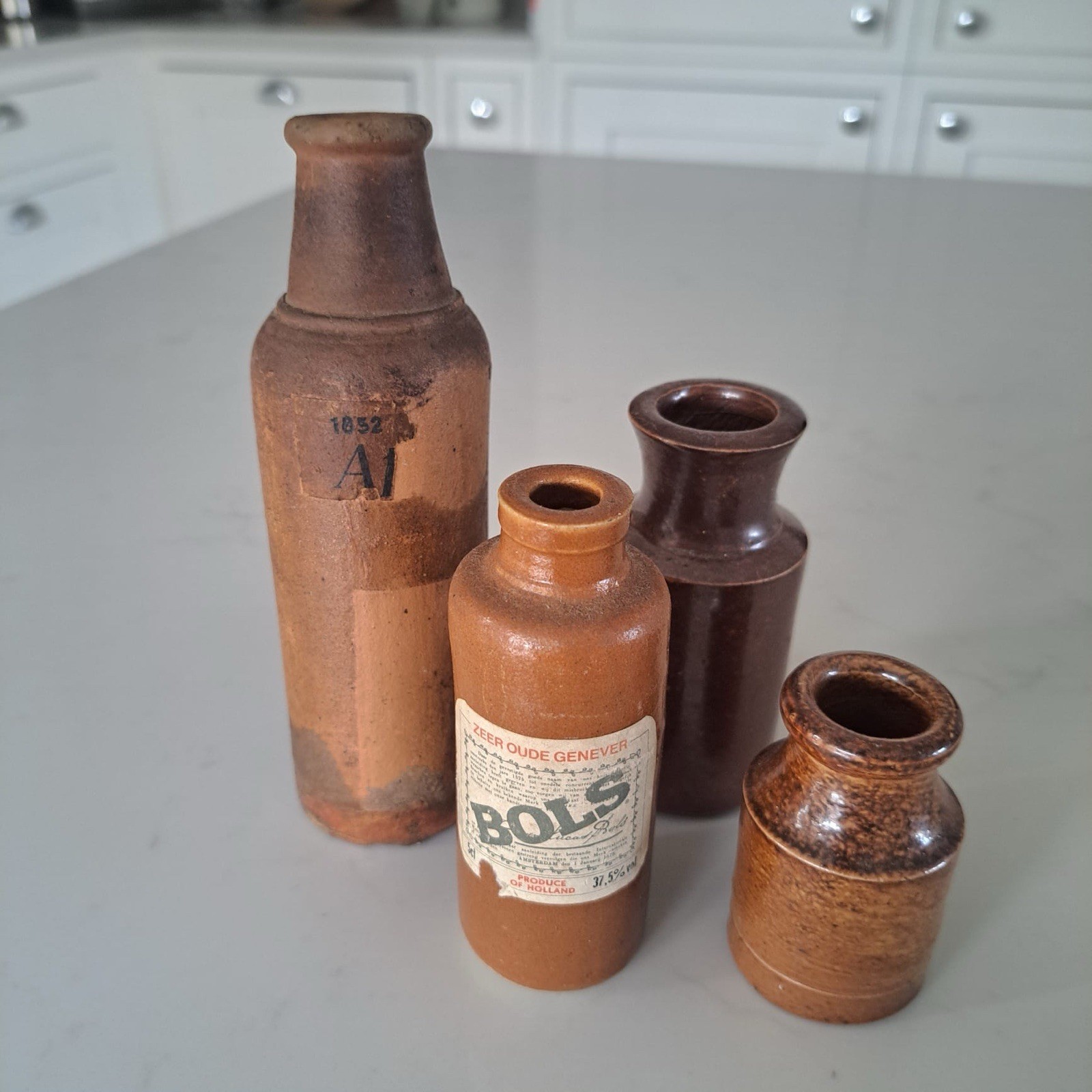 Antique Vintage Stoneware Bottles & Pots – Bols Genever & 1852 A1 – Set of 4