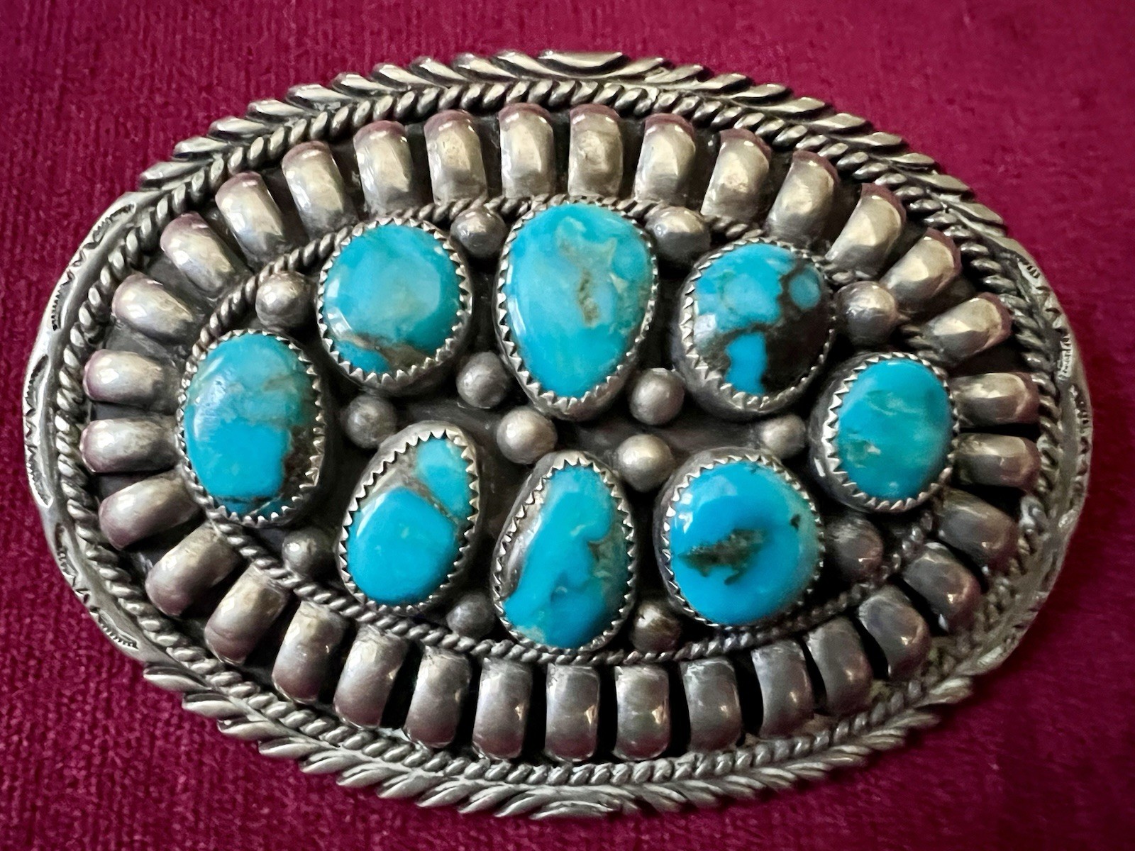 FANTASTIC HUGE BEAUTIFUL TURQUOISE STERLING VTG BELT BUCKLE DAVID PAUL NAVAJO