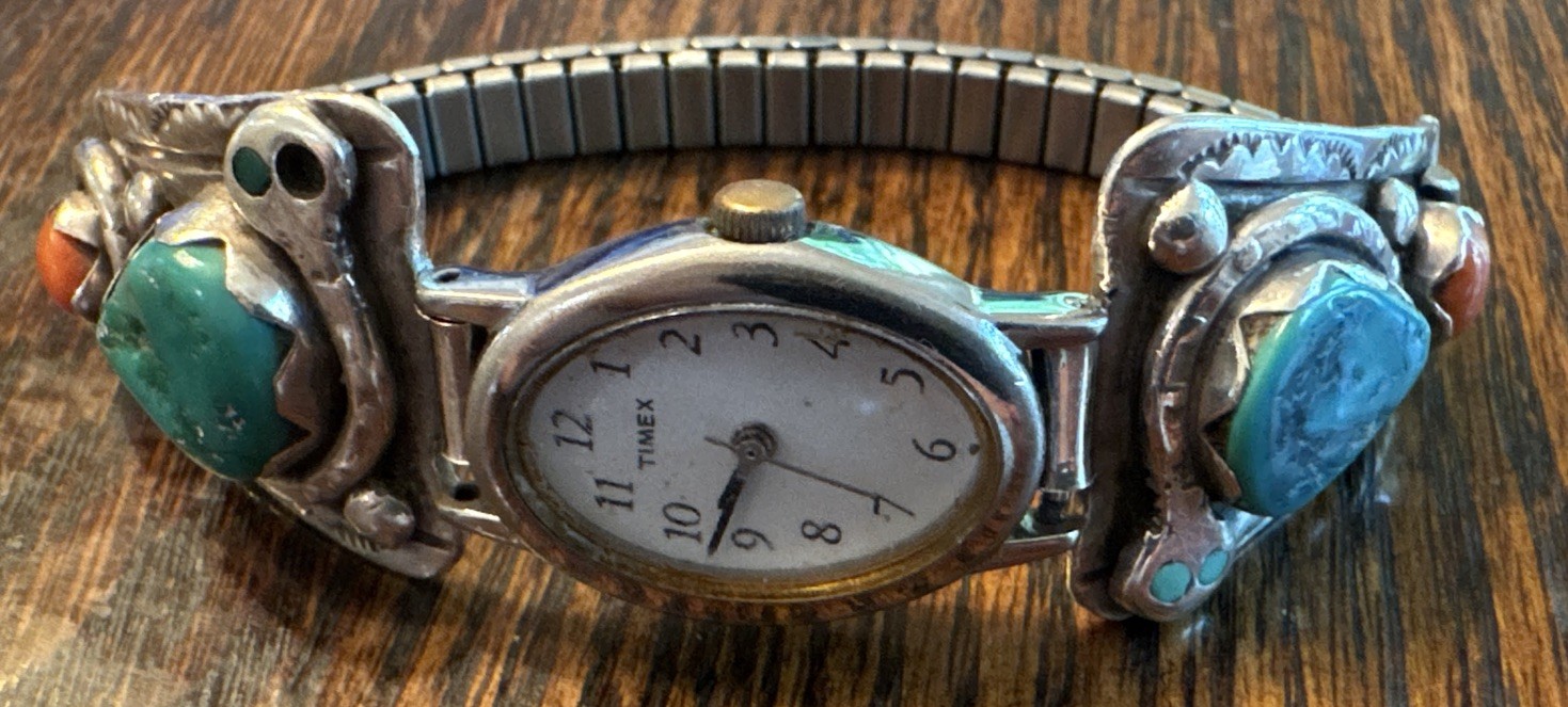 Zuni Effie C. Calavaza Sterling Silver Turquoise Watch with Timex