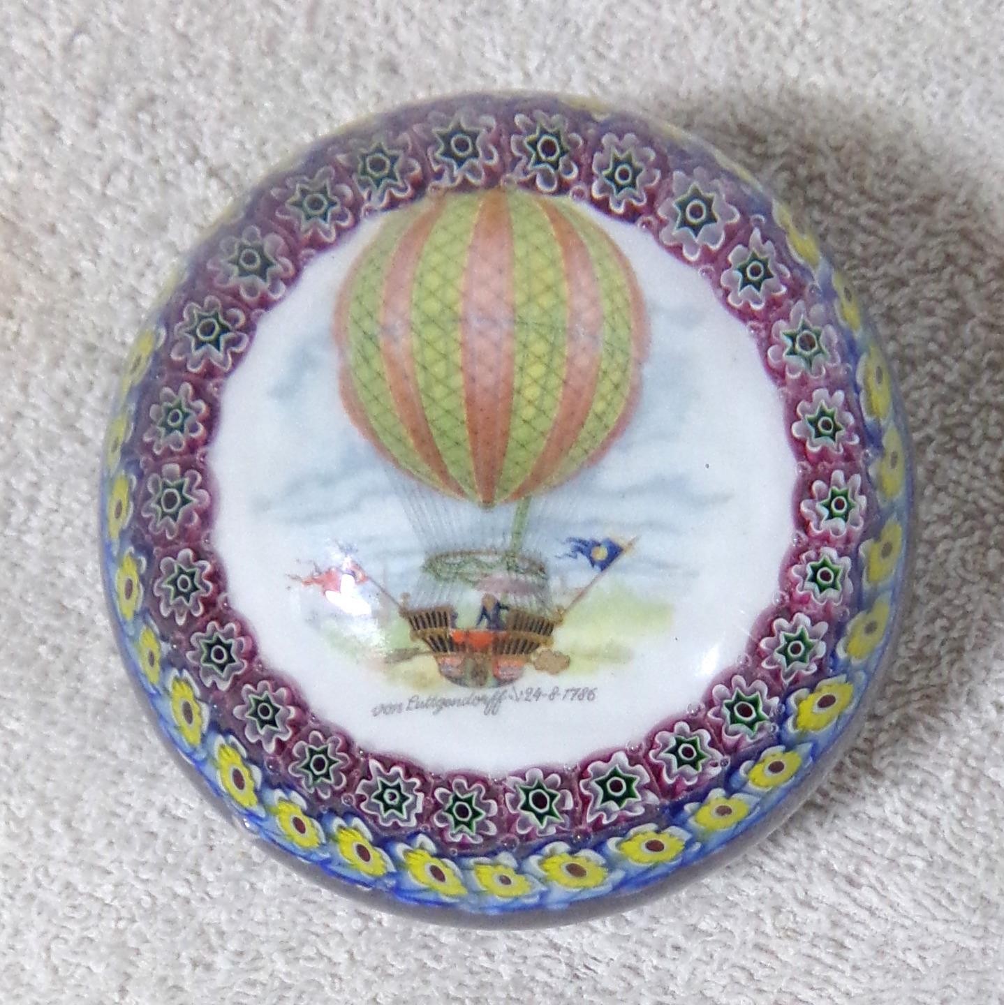 Von Luttgendorf Murano Millefiori Hand Painted Hot Air Balloon Paperweight