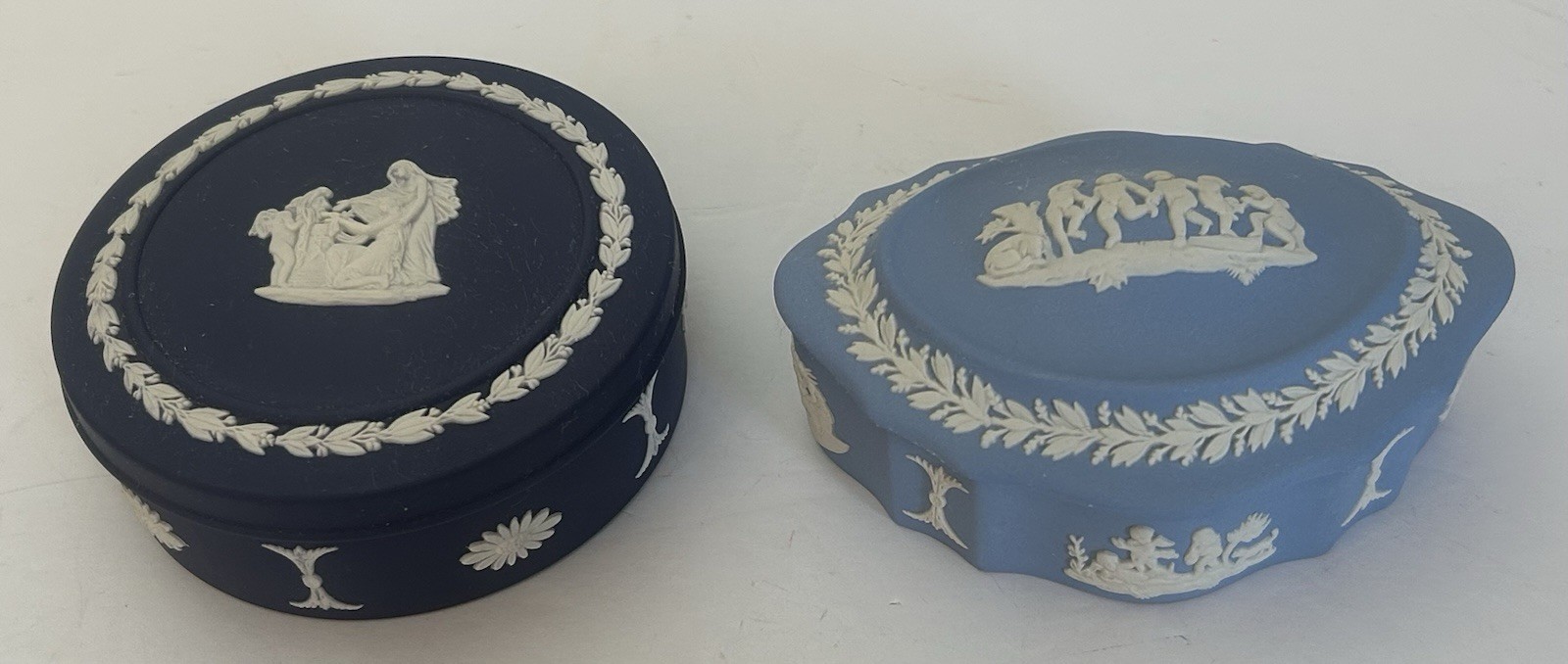 Two Wedgwood Jasperware Trinket Boxes; Blue and Dark Blue Cobalt