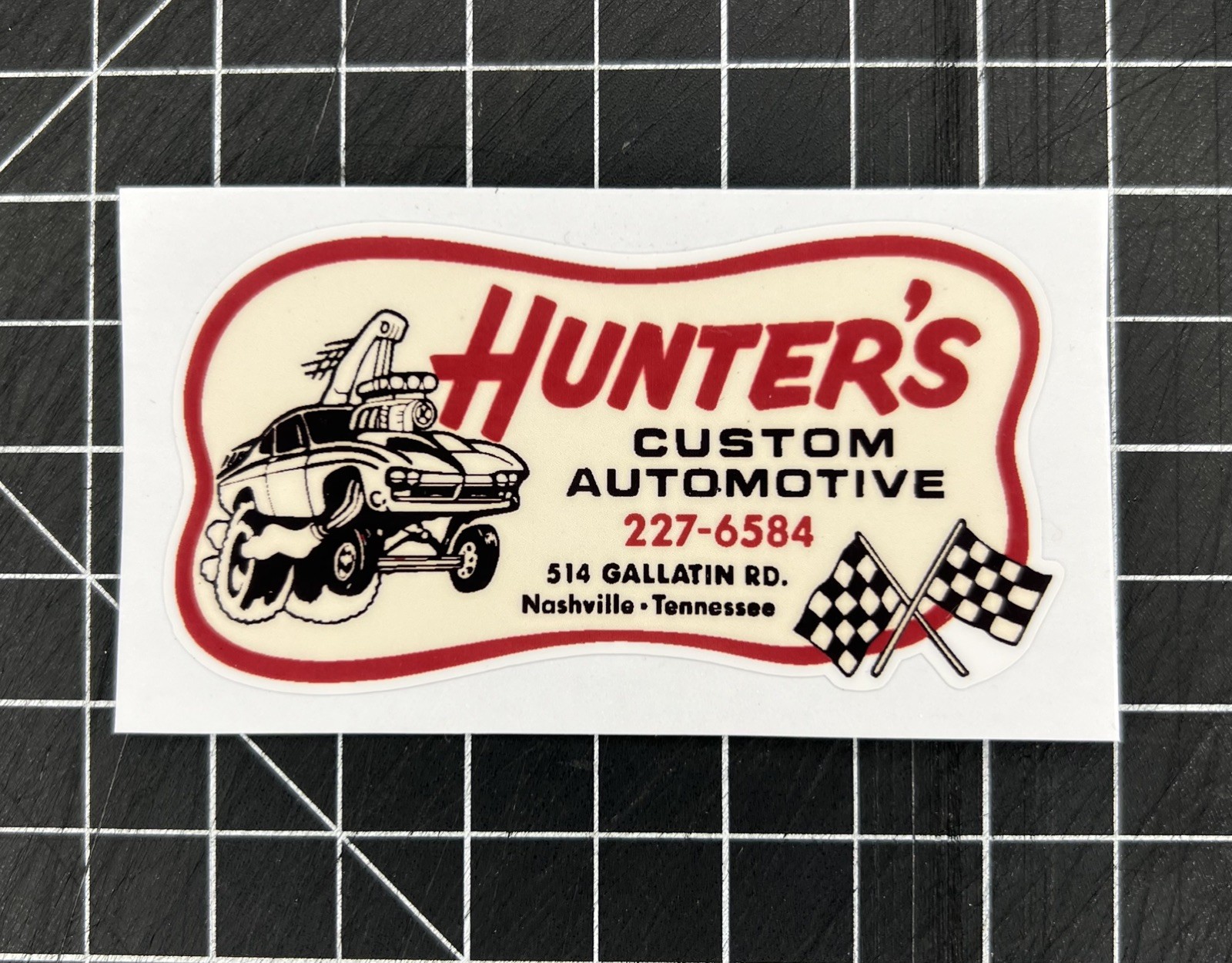 Hunter’s Custom Automotive Vintage Hot Rod Racing Decal Sticker Nashville