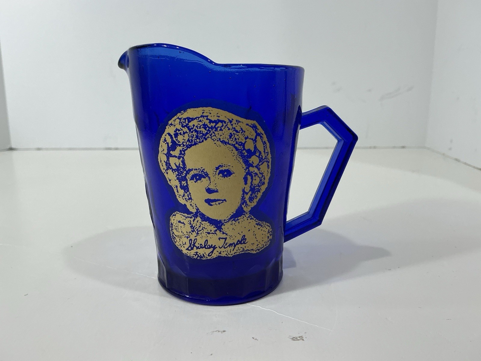 Shirley Temple Cobalt Blue Glass Vintage Hazel Atlas 4” Pitcher