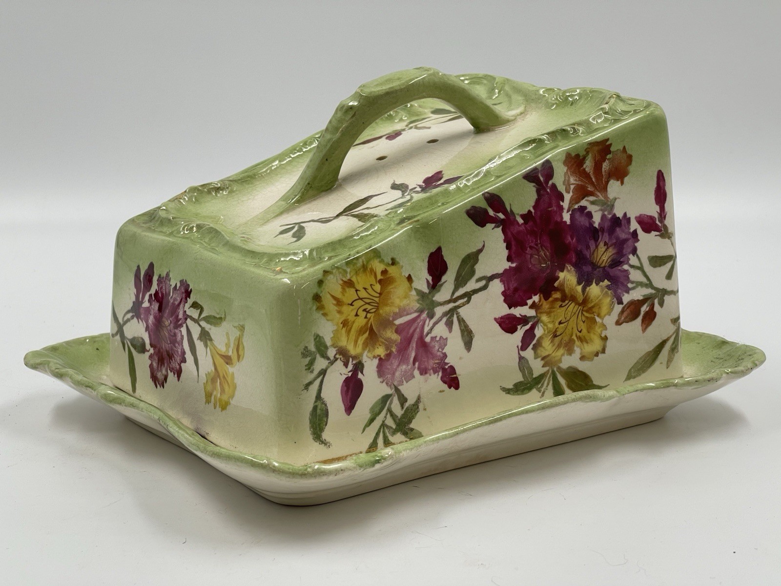 Vintage Royal Bonn Franz Anton Mehlem Covered Cheese Dish Wedge Floral Germany Vintage Royal Bonn Franz Anton Mehlem Covered Cheese Dish Wedge Floral Germany